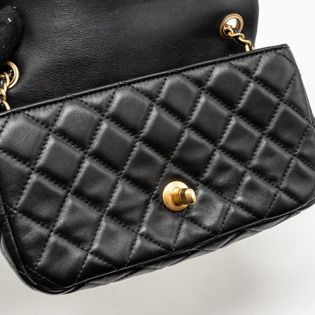 CHANEL PEARL CRUSH MINI RECTANGULAR FLAP BAG LAMBSKIN BLACK GHW (MICROCHIP)