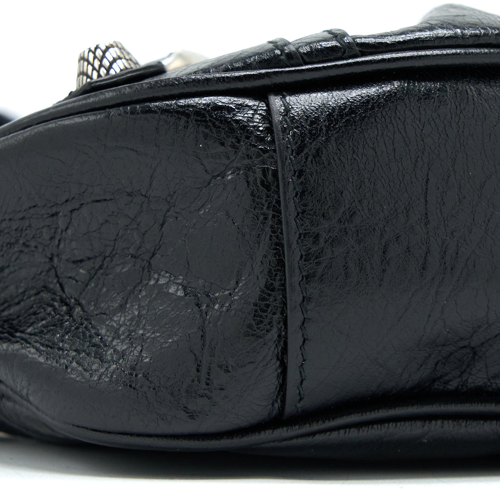 BALENCIAGA LE CAGOLE XS SHOULDER BAG ARENA LAMBSKIN BLACK SHW