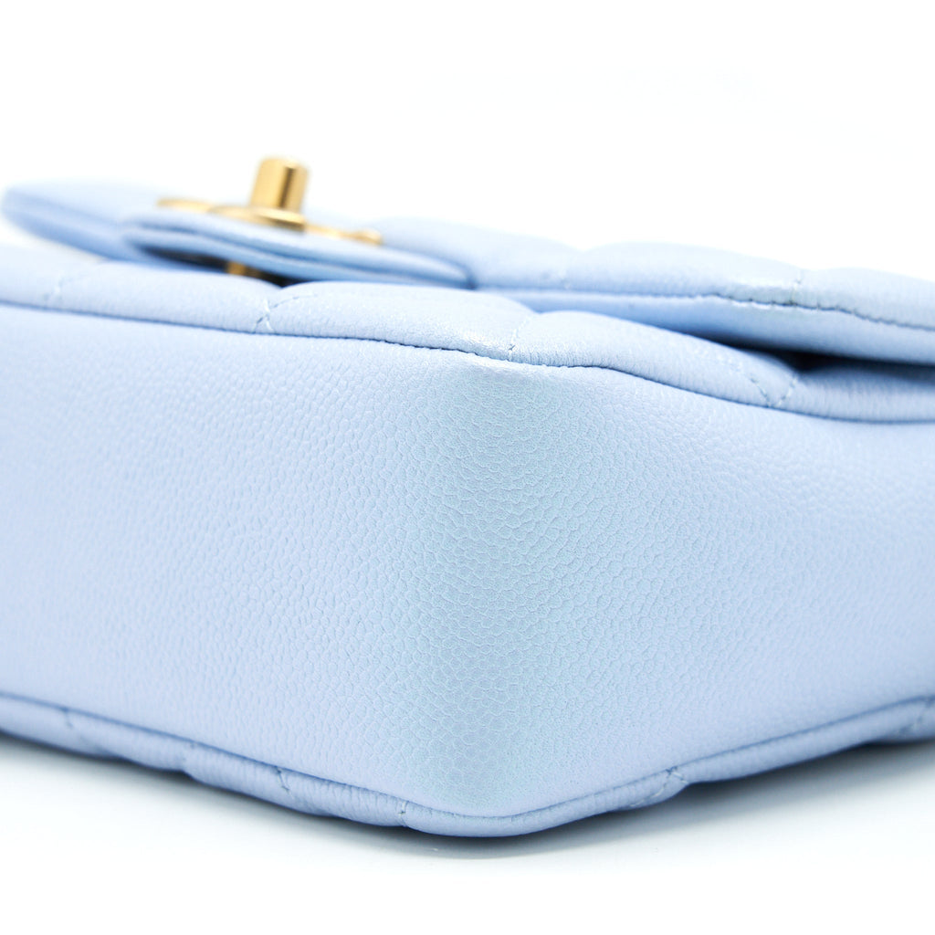 CHANEL 21K MY PERFECT MINI FLAP BAG CAVIAR IRIDESCENT LIGHT BLUE GHW (MICROCHIP)