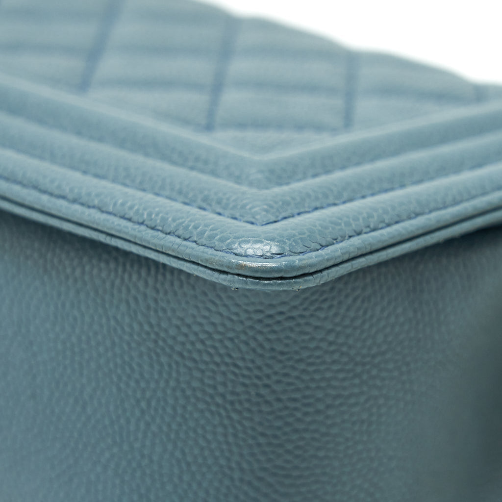 CHANEL SMALL BOY BAG CAVIAR GREYISH BLUE BRUSHED GHW