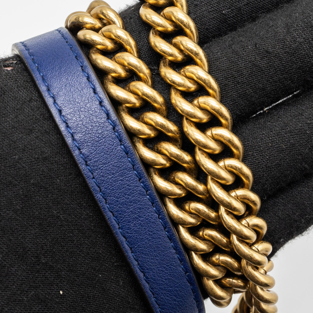 GUCCI MINI GG MARMONT BAG VELVET BLUE GHW