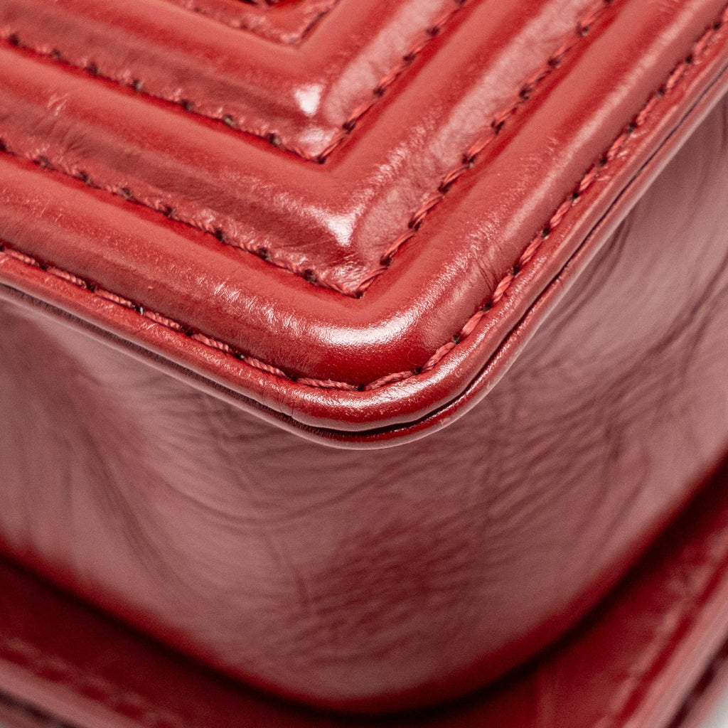 CHANEL SMALL JACKET BOY BAG AGED CALFSKIN RED GHW