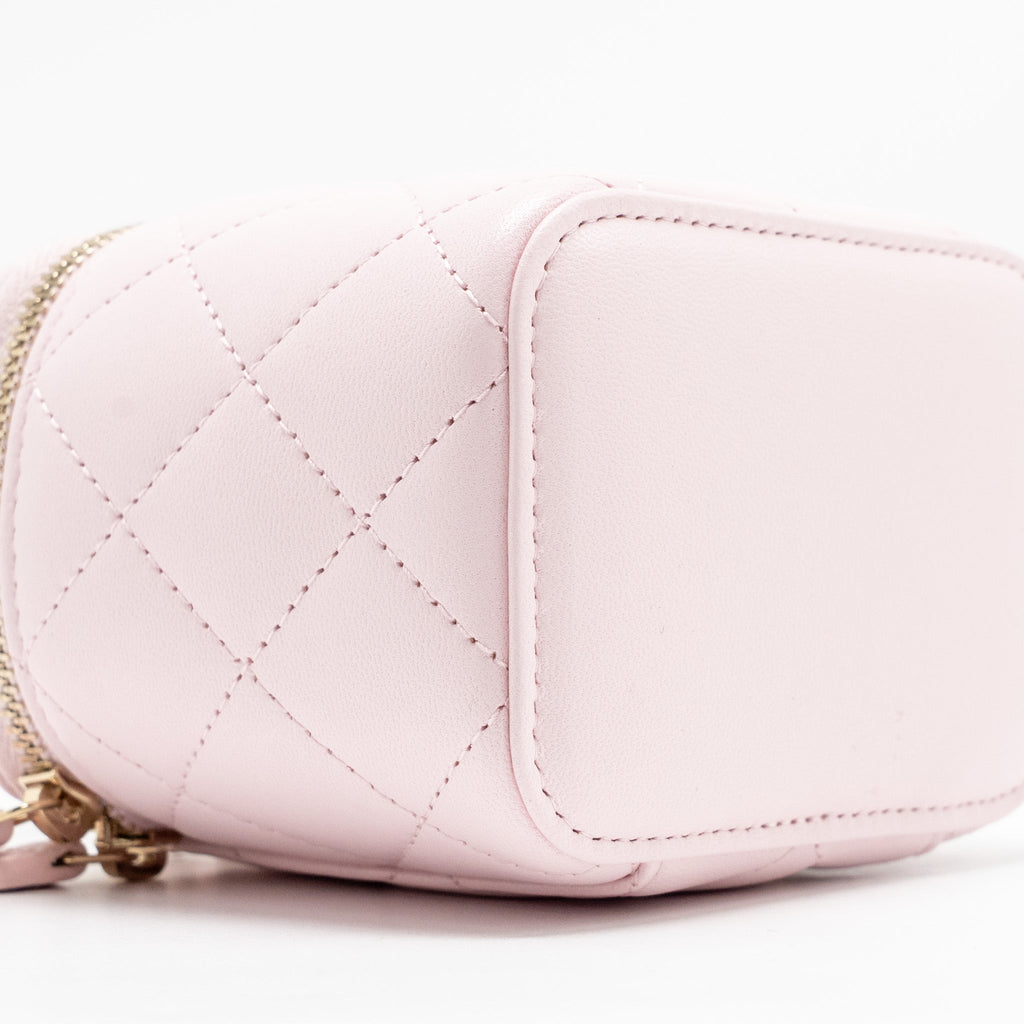 CHANEL TOP HANDLE MINI VANITY CASE WITH CHAIN LAMBSKIN LIGHT PINK LGHW
