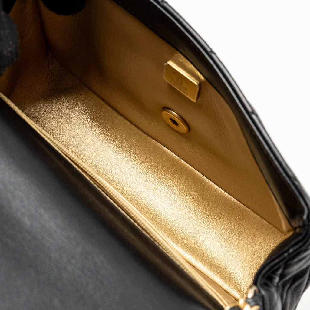 CHANEL PEARL CRUSH MINI RECTANGULAR FLAP BAG LAMBSKIN BLACK GHW (MICROCHIP)