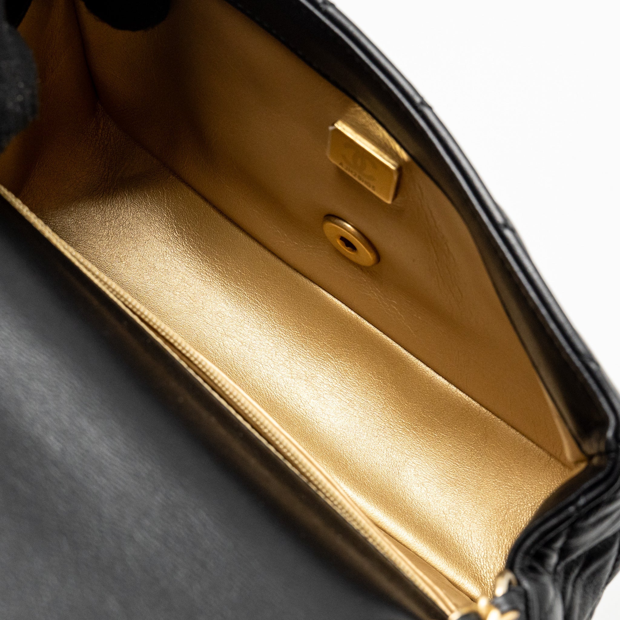CHANEL PEARL CRUSH MINI RECTANGULAR FLAP BAG LAMBSKIN BLACK GHW (MICROCHIP)