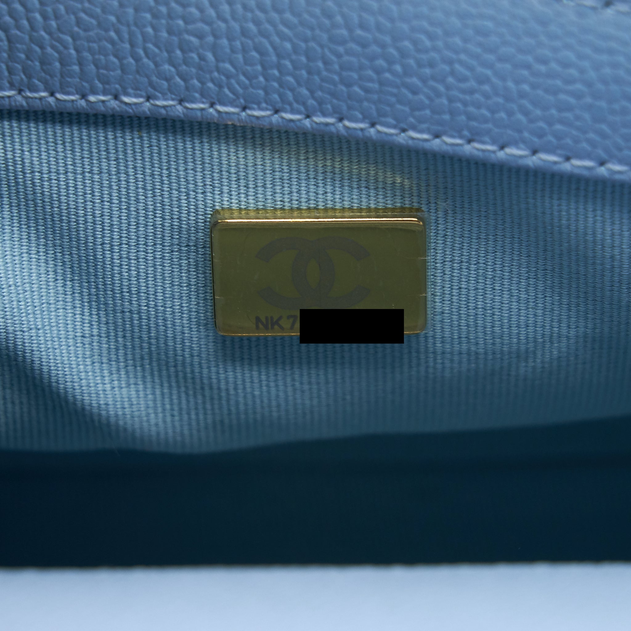 CHANEL 21K MY PERFECT MINI FLAP BAG CAVIAR IRIDESCENT LIGHT BLUE GHW (MICROCHIP)