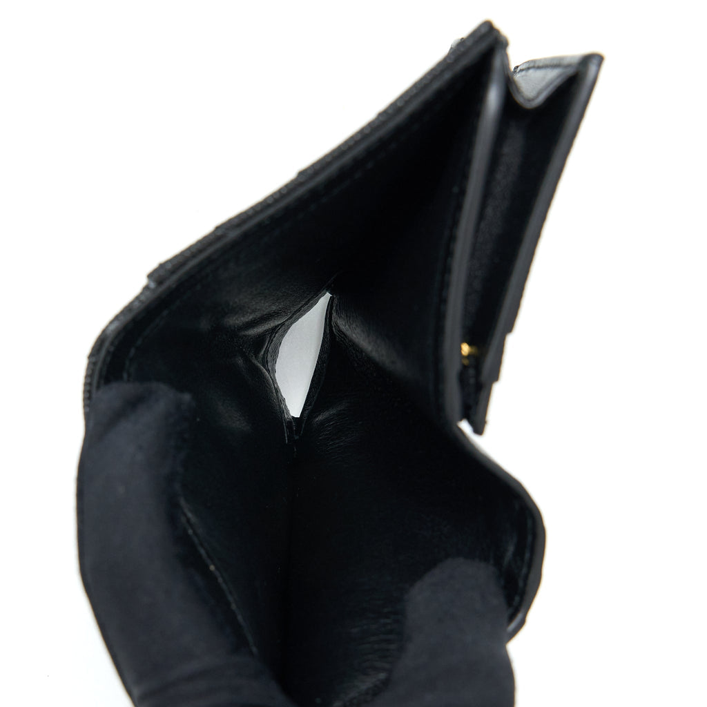 SAINT LAURENT / YSL PEBBLED LOGO PLAQUE CARDHOLDER GRAINED CALFSKIN BLACK GHW