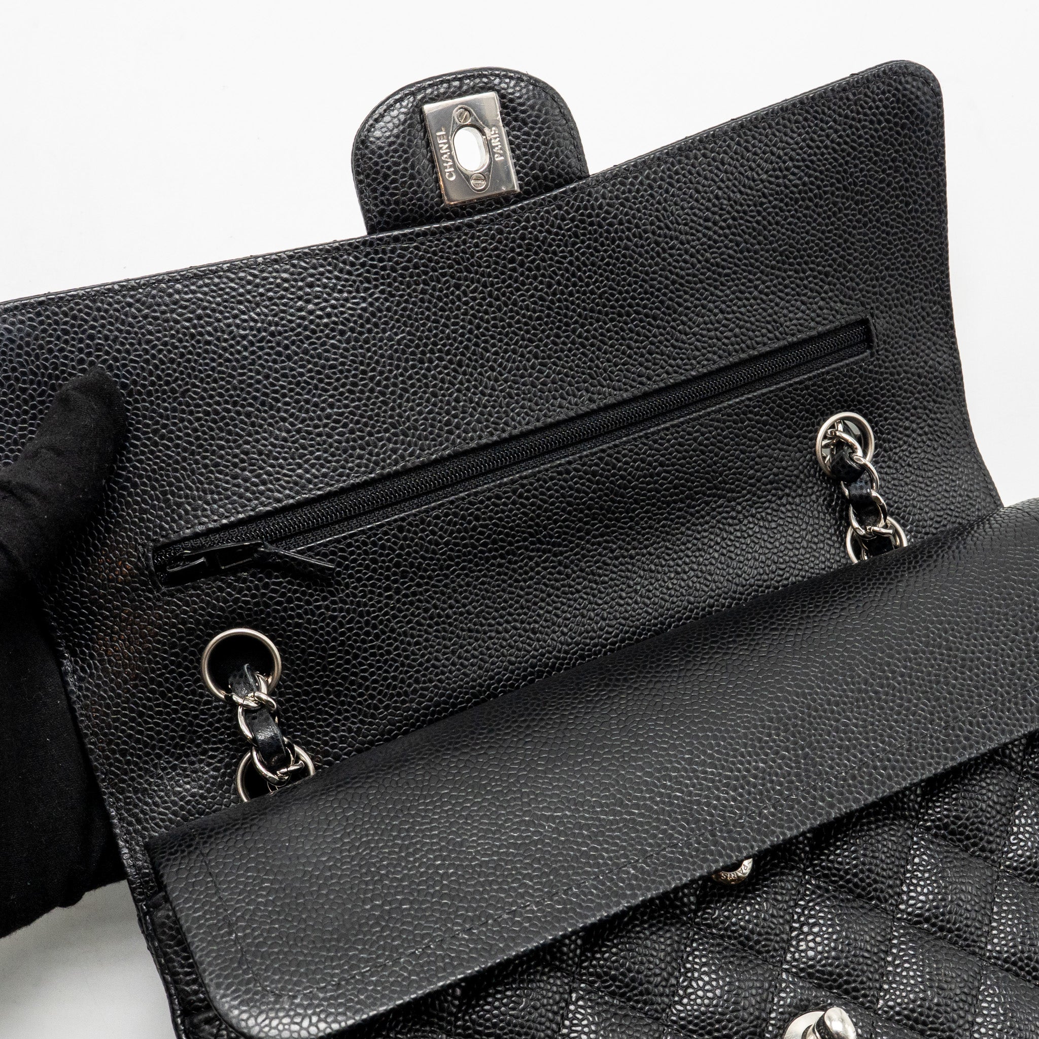 CHANEL MEDIUM CLASSIC DOUBLE FLAP BAG CAVIAR BLACK SHW