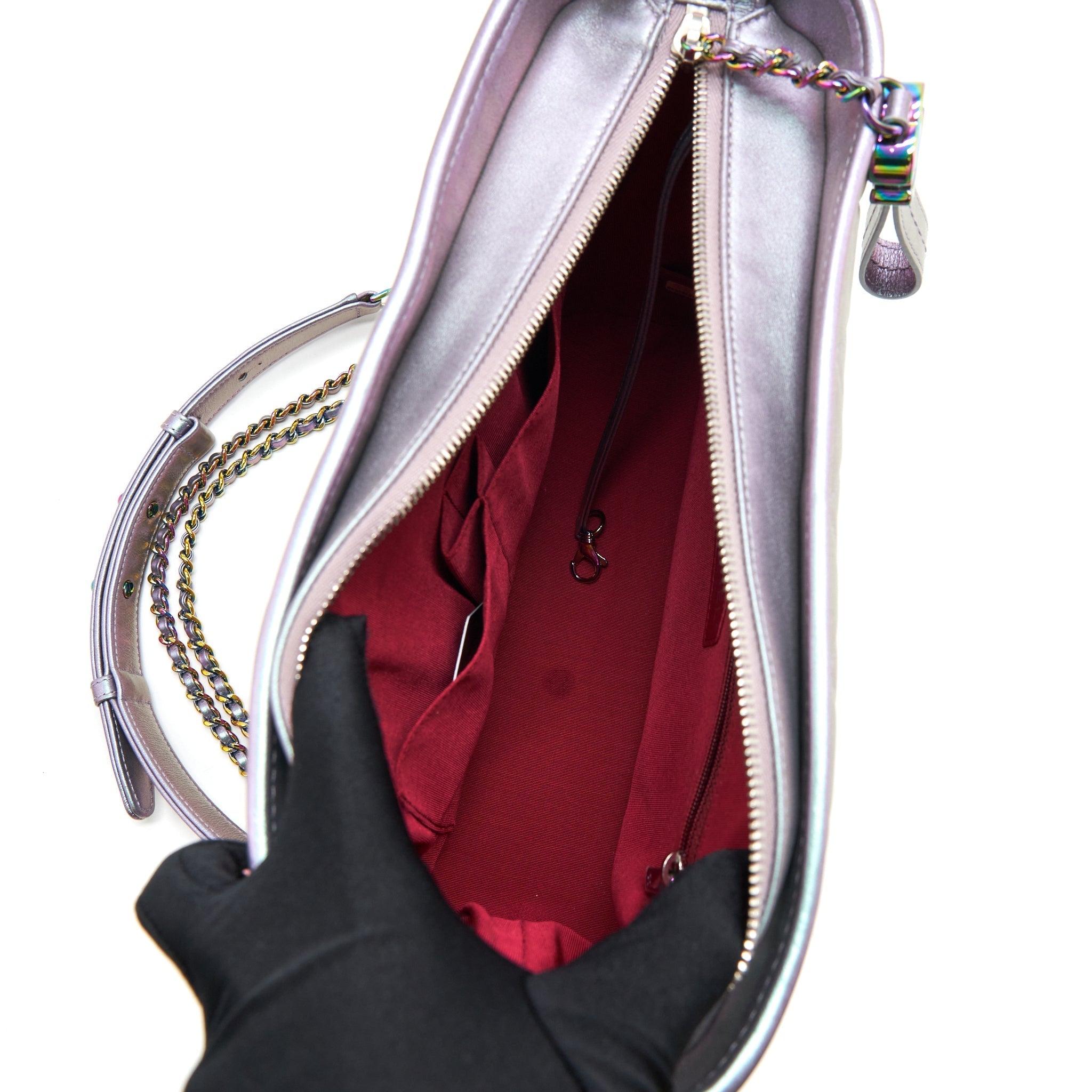 CHANEL LARGE GABRIELLE HOBO LAMBSKIN/CALFSKIN IRIDESCENT PURPLE RAINBOW COLOUR MULTICOLOUR HARDWARE