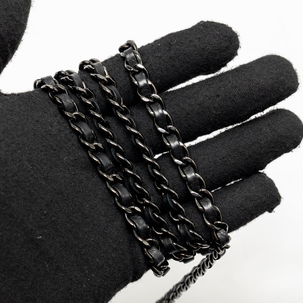 CHANEL BOY WALLET ON CHAIN CALFSKIN BLACK WITH BLACK HARDWARE