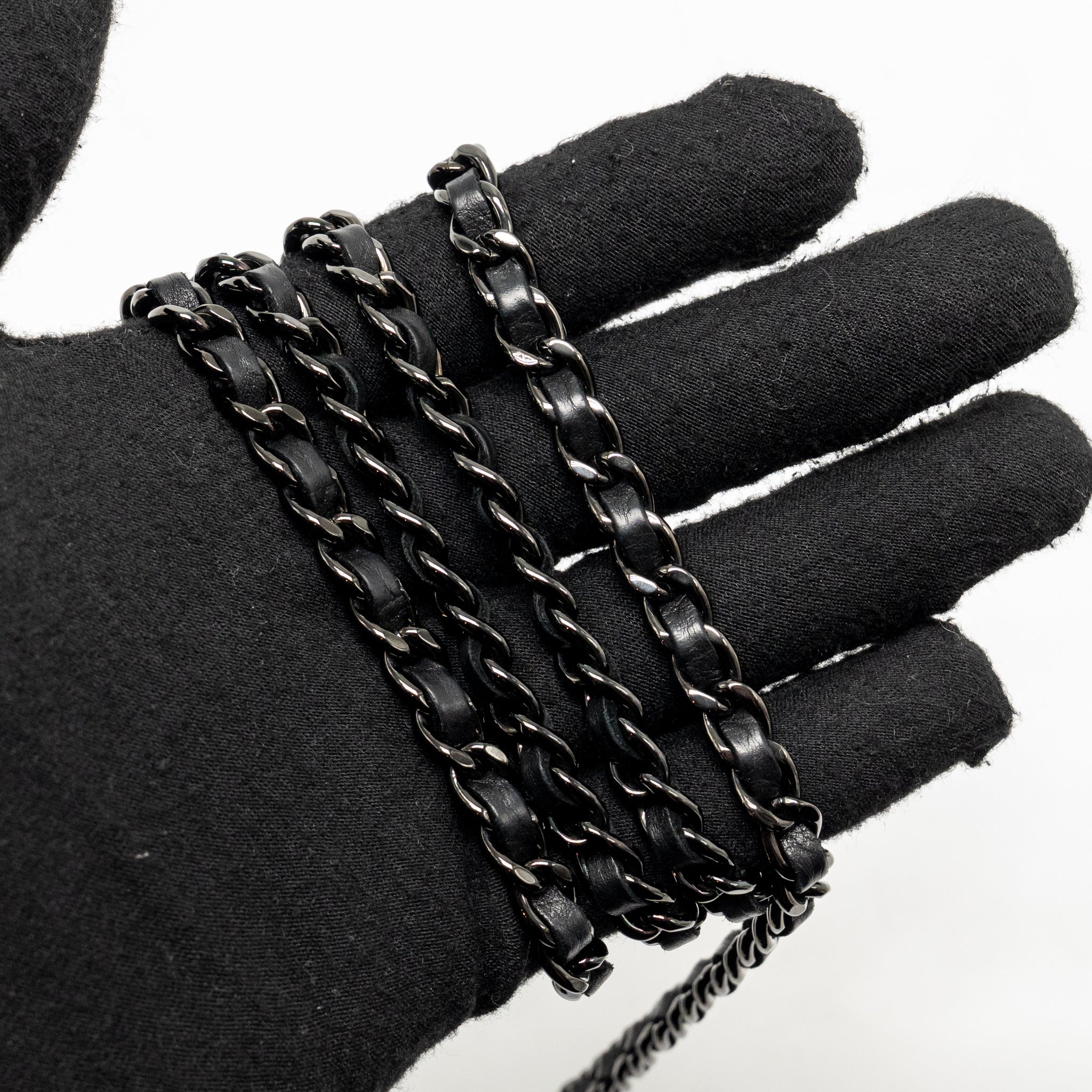 CHANEL BOY WALLET ON CHAIN CALFSKIN BLACK WITH BLACK HARDWARE