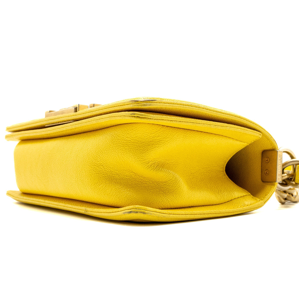 CHANEL SMALL BOY BAG GRAIN CALFSKIN YELLOW GHW