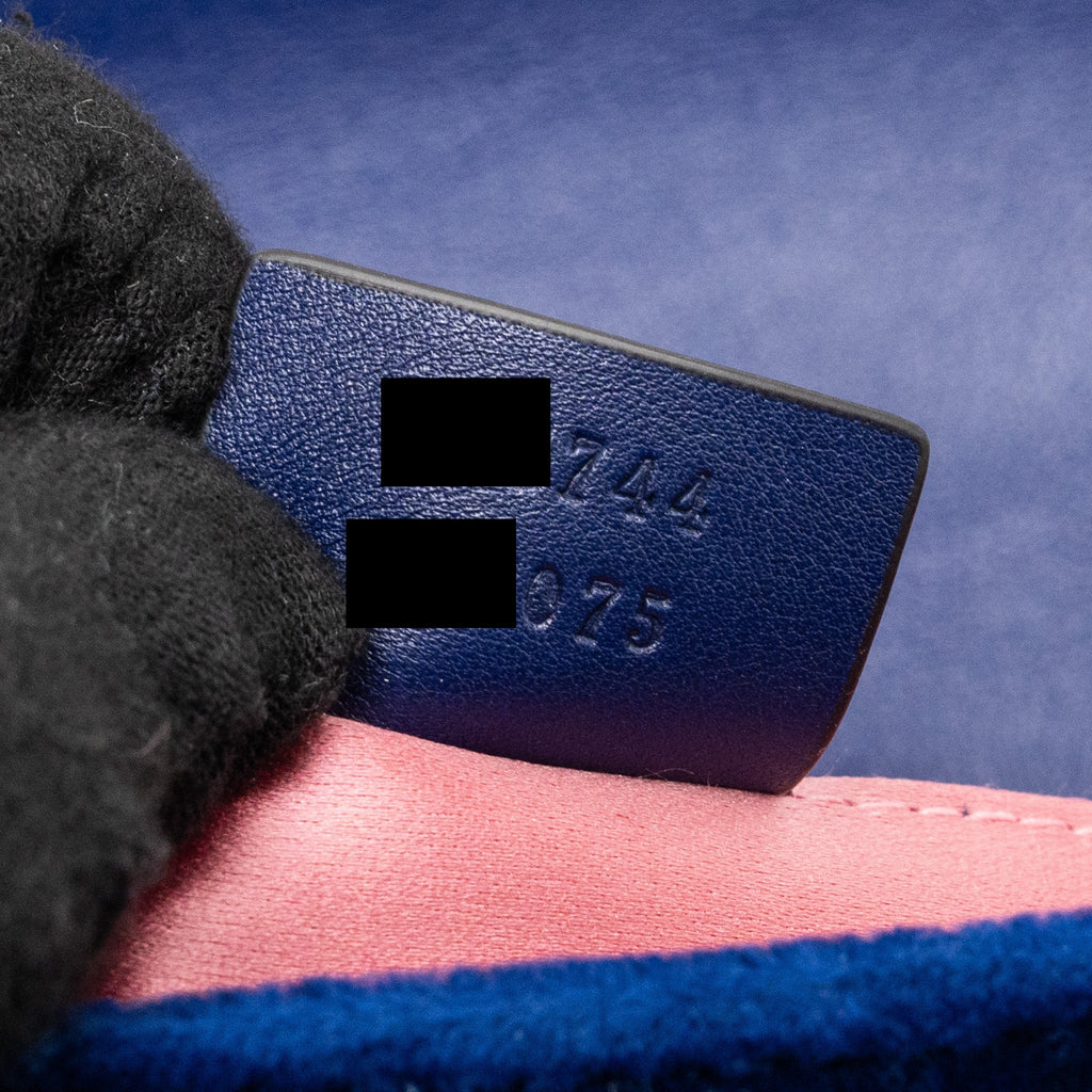 GUCCI MINI GG MARMONT BAG VELVET BLUE GHW