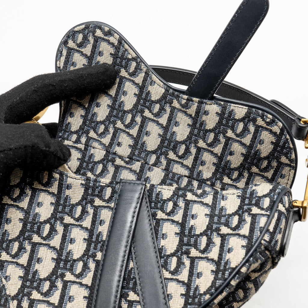DIOR MINI SADDLE BAG BLUE OBLIQUE JACQUARD CANVAS GHW