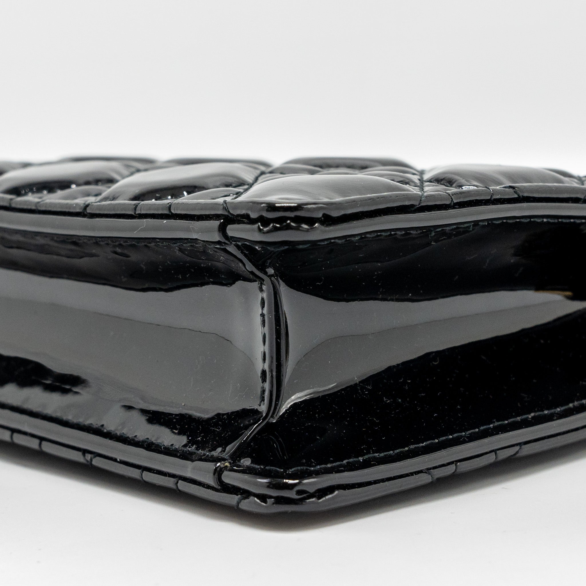DIOR CARO POUCH WITH CHAIN PATENT CALFSKIN BLACK GHW
