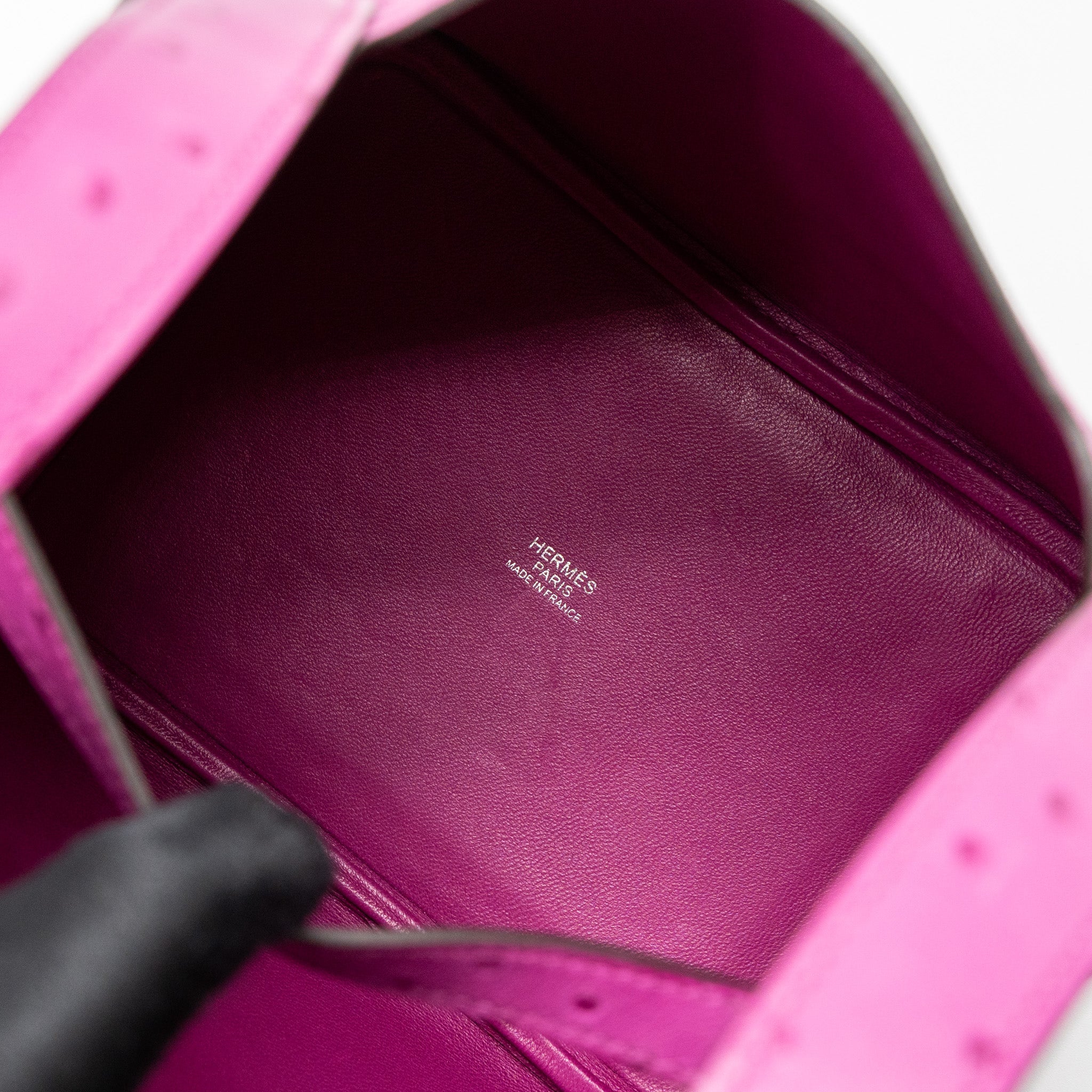 HERMES PICOTIN 18 LOCK BAG OSTRICH L3 ROSE POURPRE FUCHSIA SHW