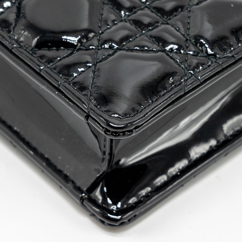DIOR CARO POUCH WITH CHAIN PATENT CALFSKIN BLACK GHW