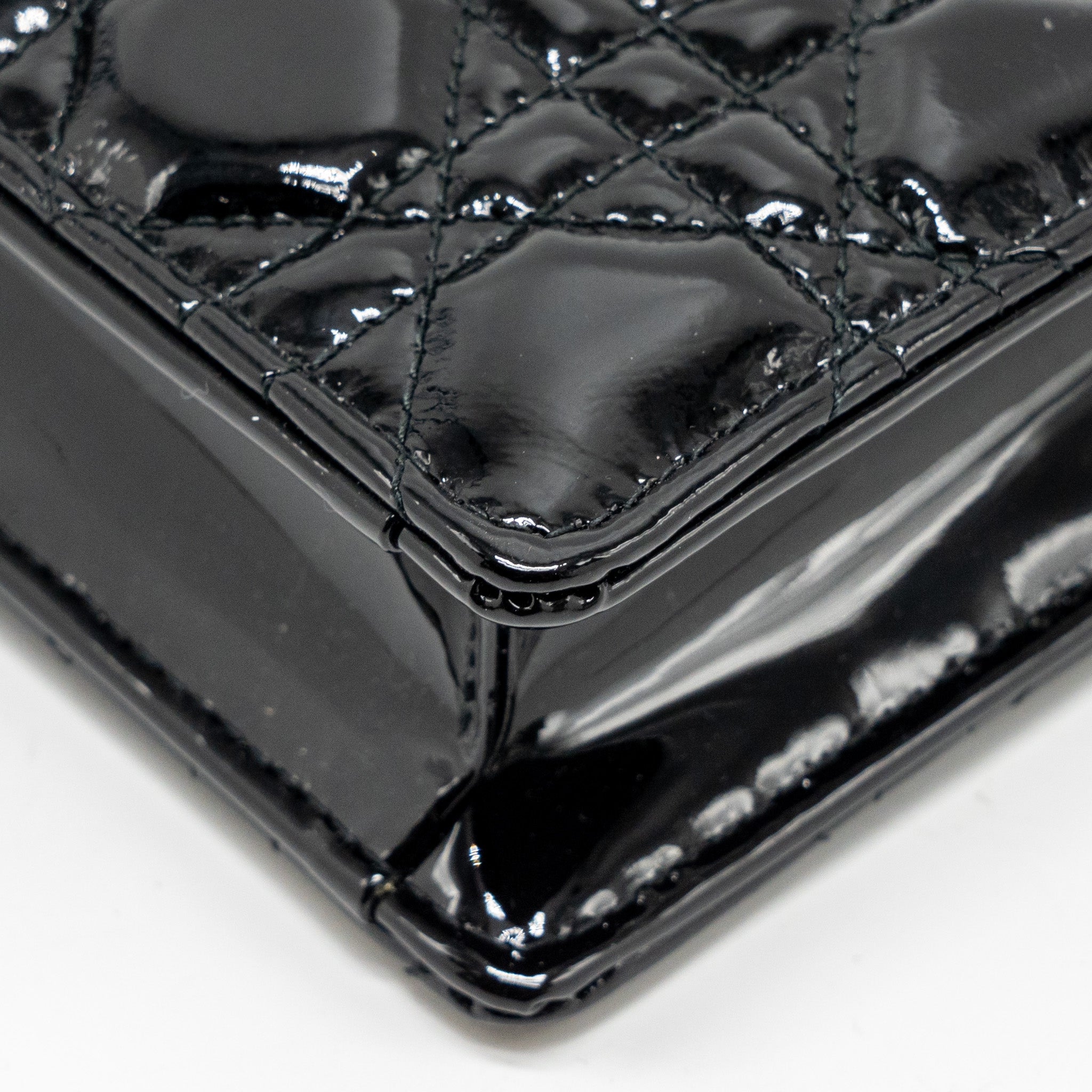 DIOR CARO POUCH WITH CHAIN PATENT CALFSKIN BLACK GHW