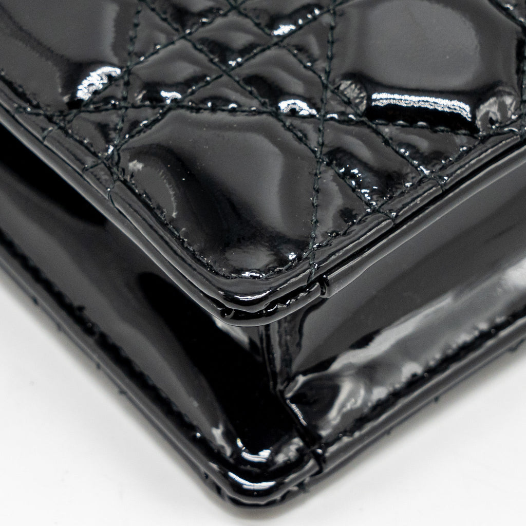 DIOR CARO POUCH WITH CHAIN PATENT CALFSKIN BLACK GHW