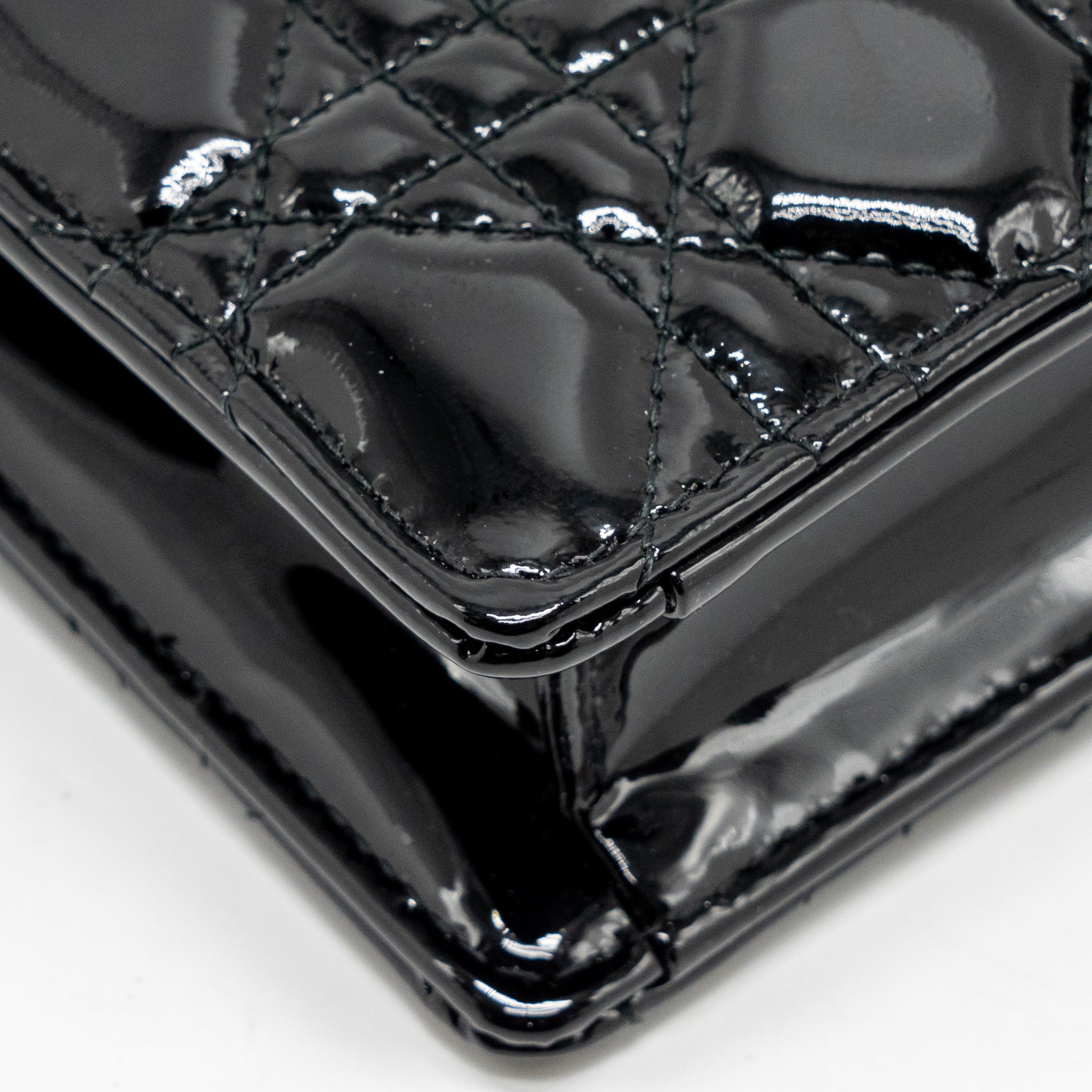 DIOR CARO POUCH WITH CHAIN PATENT CALFSKIN BLACK GHW