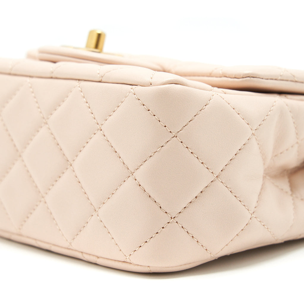 CHANEL 22C PEARL CRUSH MINI SQUARE FLAP BAG LAMBSKIN LIGHT PINK GHW (MICROCHIP)