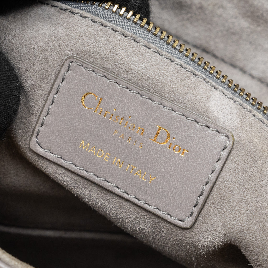 DIOR SMALL SUPPLE LADY DIOR STUDDED CALFSKIN GREY GHW