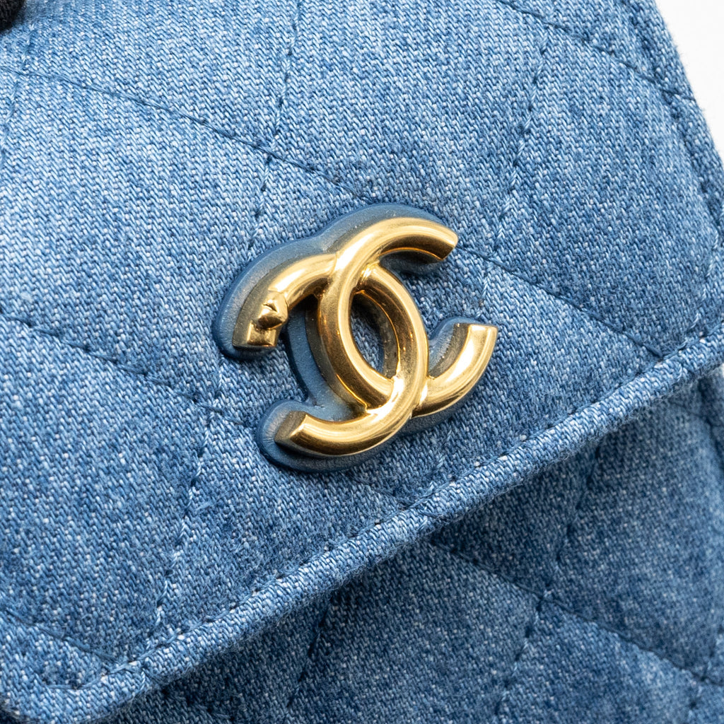 CHANEL MINI VERTICAL FLAP CLUTCH WITH CHAIN DENIM BLUE GHW (MICROCHIP)