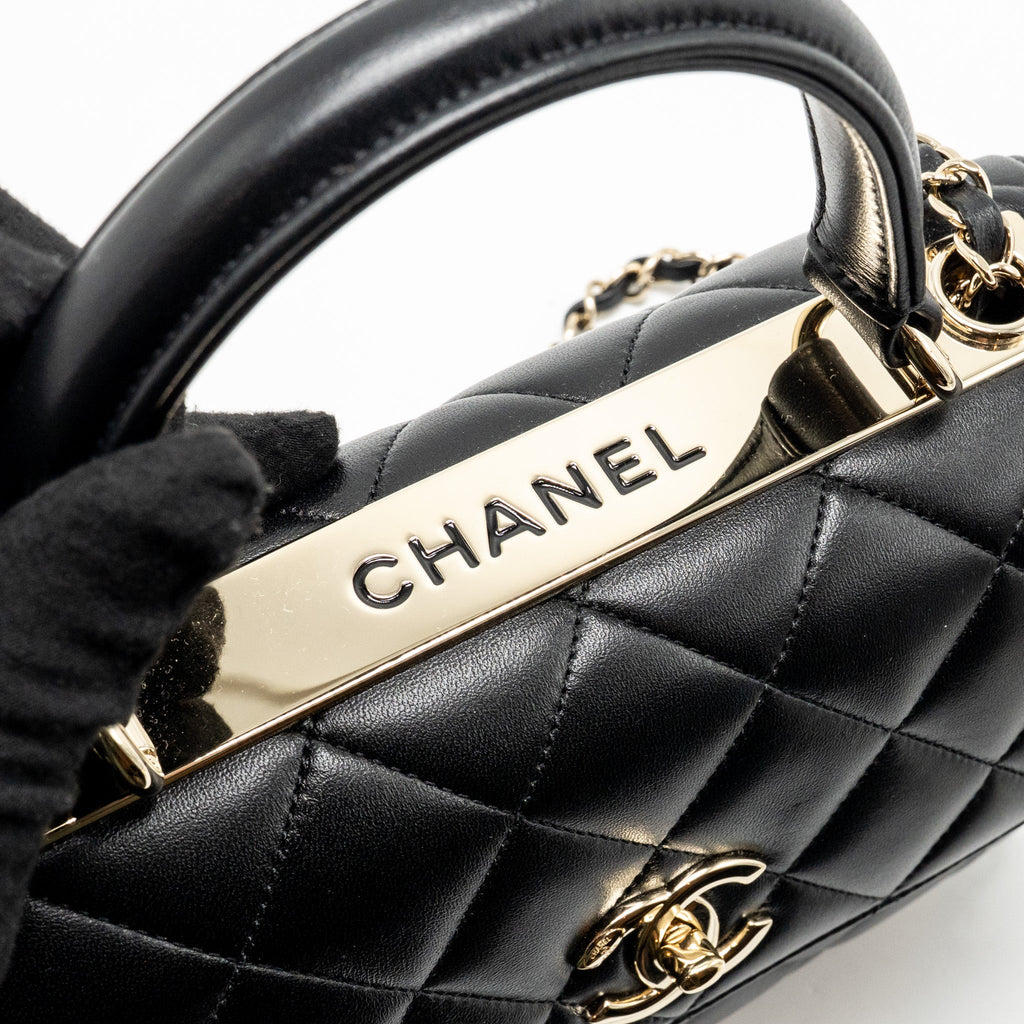 CHANEL TOP HANDLE TRENDY CC FLAP BAG LAMBSKIN BLACK LGHW