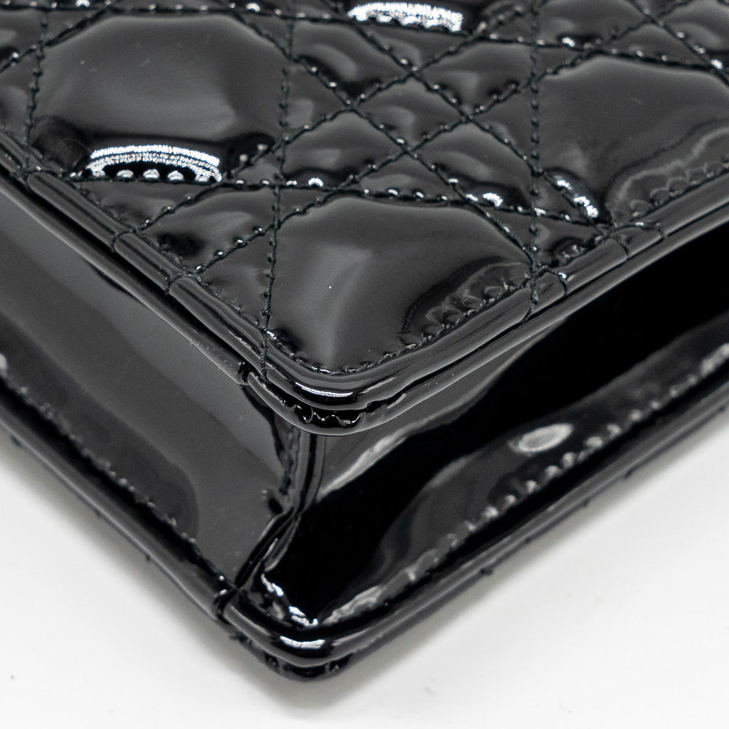DIOR CARO POUCH WITH CHAIN PATENT CALFSKIN BLACK GHW