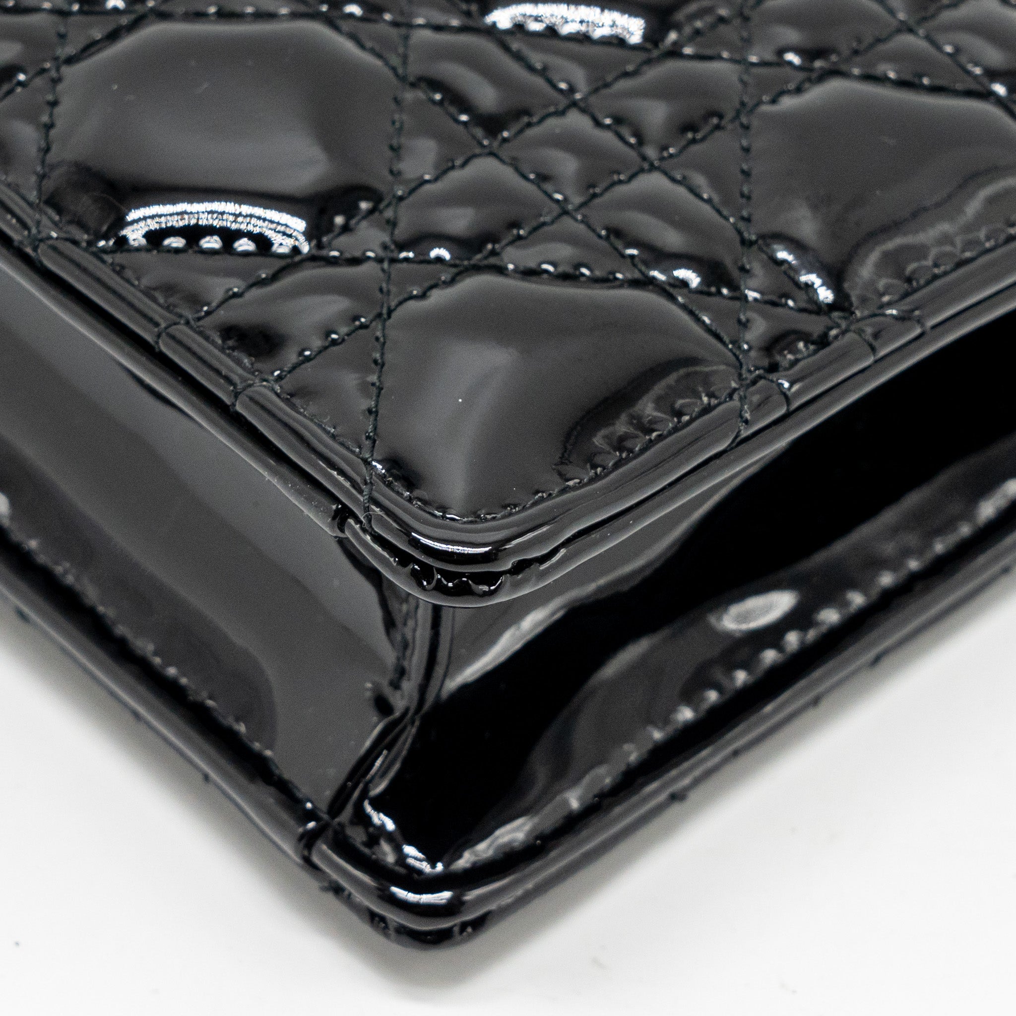 DIOR CARO POUCH WITH CHAIN PATENT CALFSKIN BLACK GHW