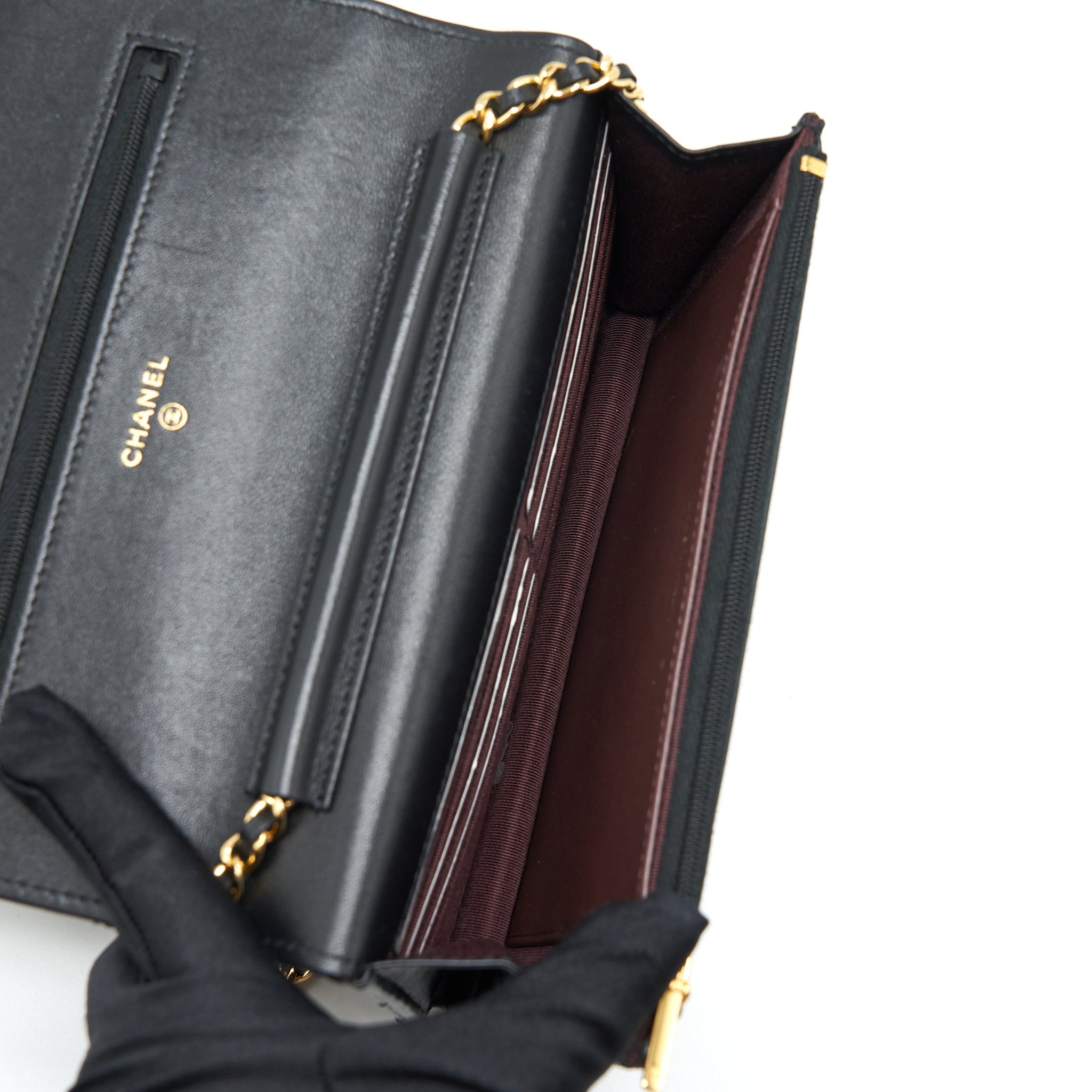 CHANEL CLASSIC WALLET ON CHAINS LAMBSKIN BLACK GHW(MICROCHIP)
