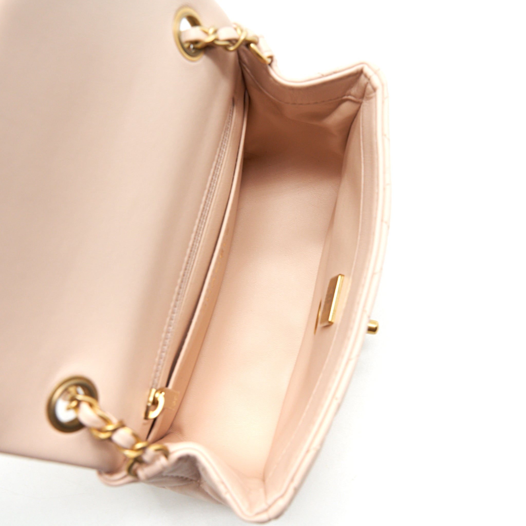 CHANEL 22C PEARL CRUSH MINI SQUARE FLAP BAG LAMBSKIN LIGHT PINK GHW (MICROCHIP)