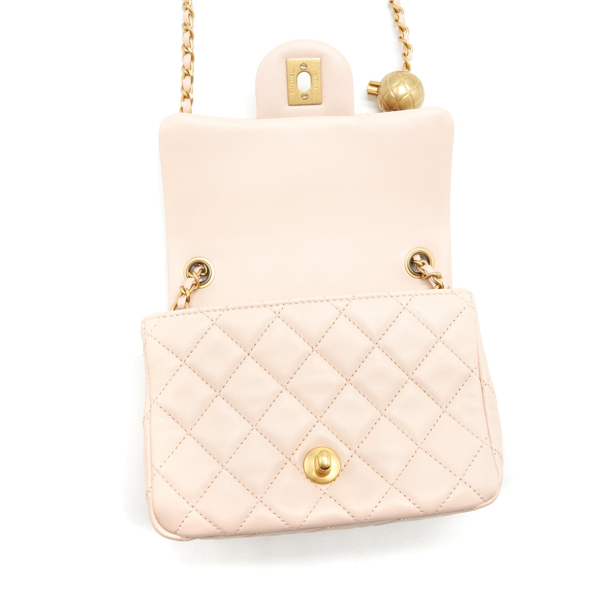 CHANEL 22C PEARL CRUSH MINI SQUARE FLAP BAG LAMBSKIN LIGHT PINK GHW (MICROCHIP)