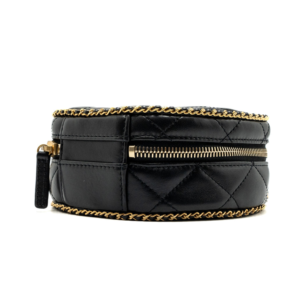 CHANEL ROUND VANITY WITH CHAIN LAMBSKIN BLACK GHW (MICROCHIP) NO