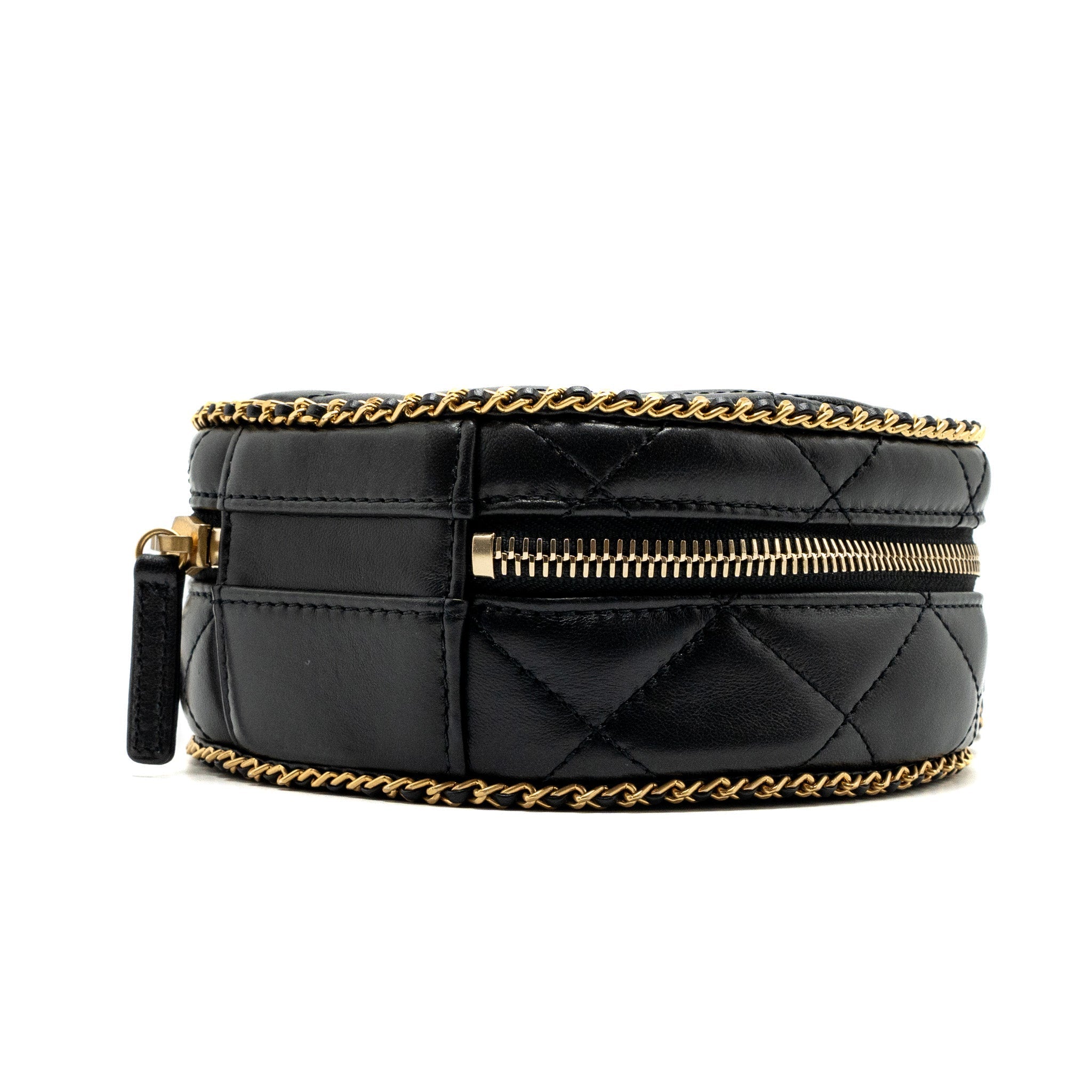 CHANEL ROUND VANITY WITH CHAIN LAMBSKIN BLACK GHW (MICROCHIP) NO