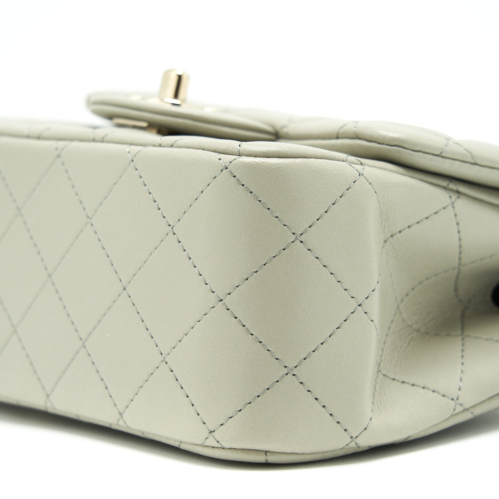 CHANEL 22C MINI SQUARE FLAP BAG LAMBSKIN LIGHT GREY LGHW (MICROCHIP)