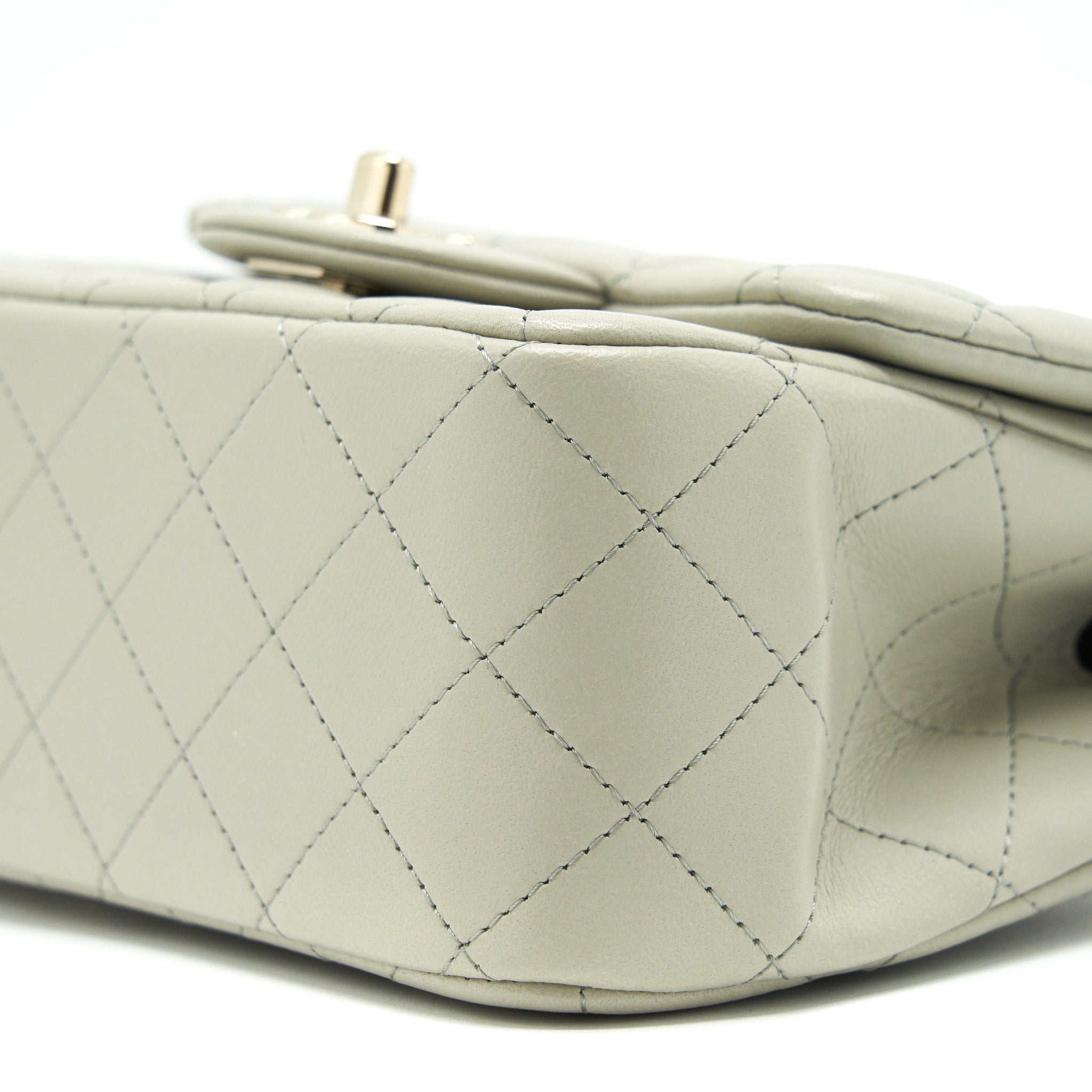 CHANEL 22C MINI SQUARE FLAP BAG LAMBSKIN LIGHT GREY LGHW (MICROCHIP)