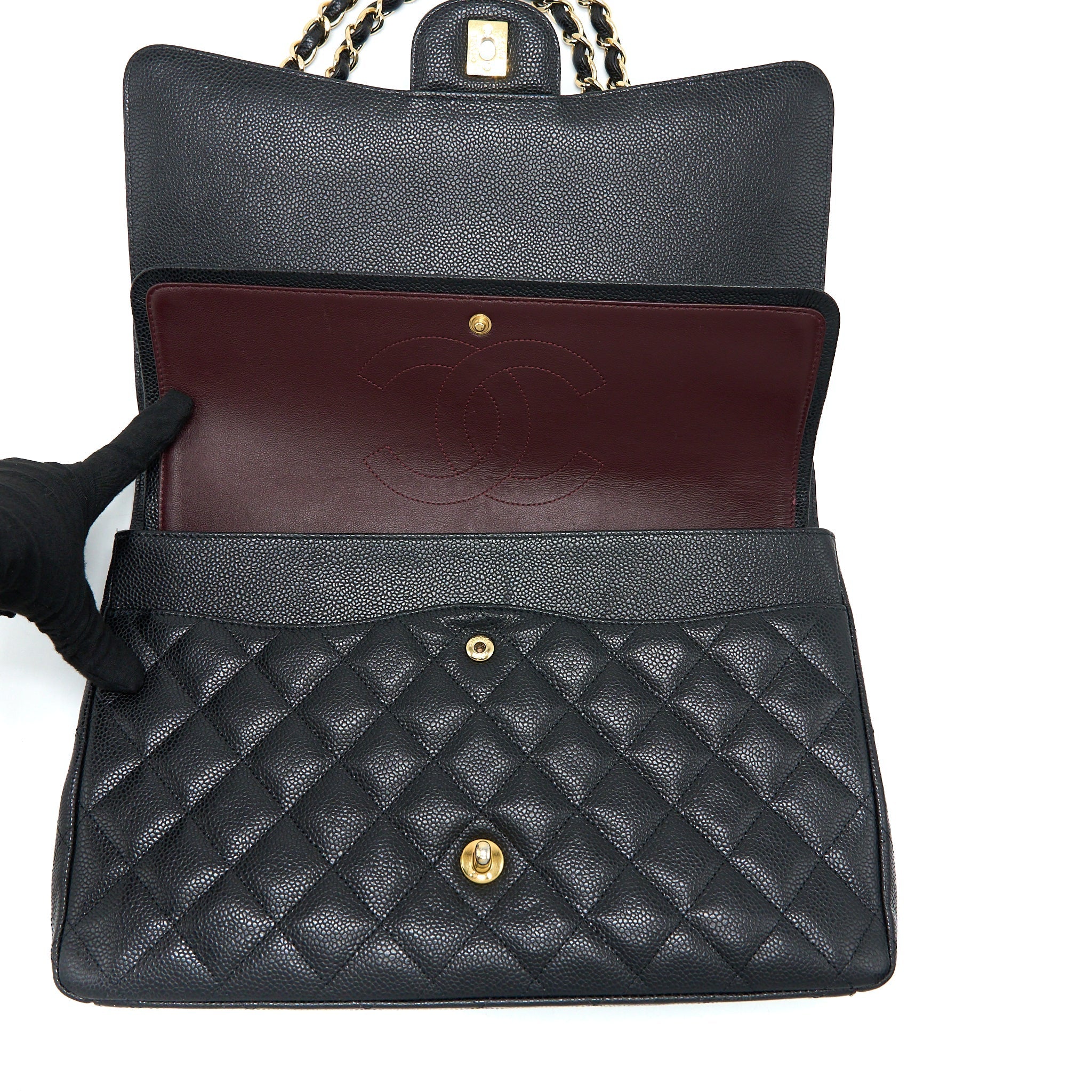CHANEL MAXI CLASSIC DOUBLE FLAP BAG CAVIAR BLACK GHW