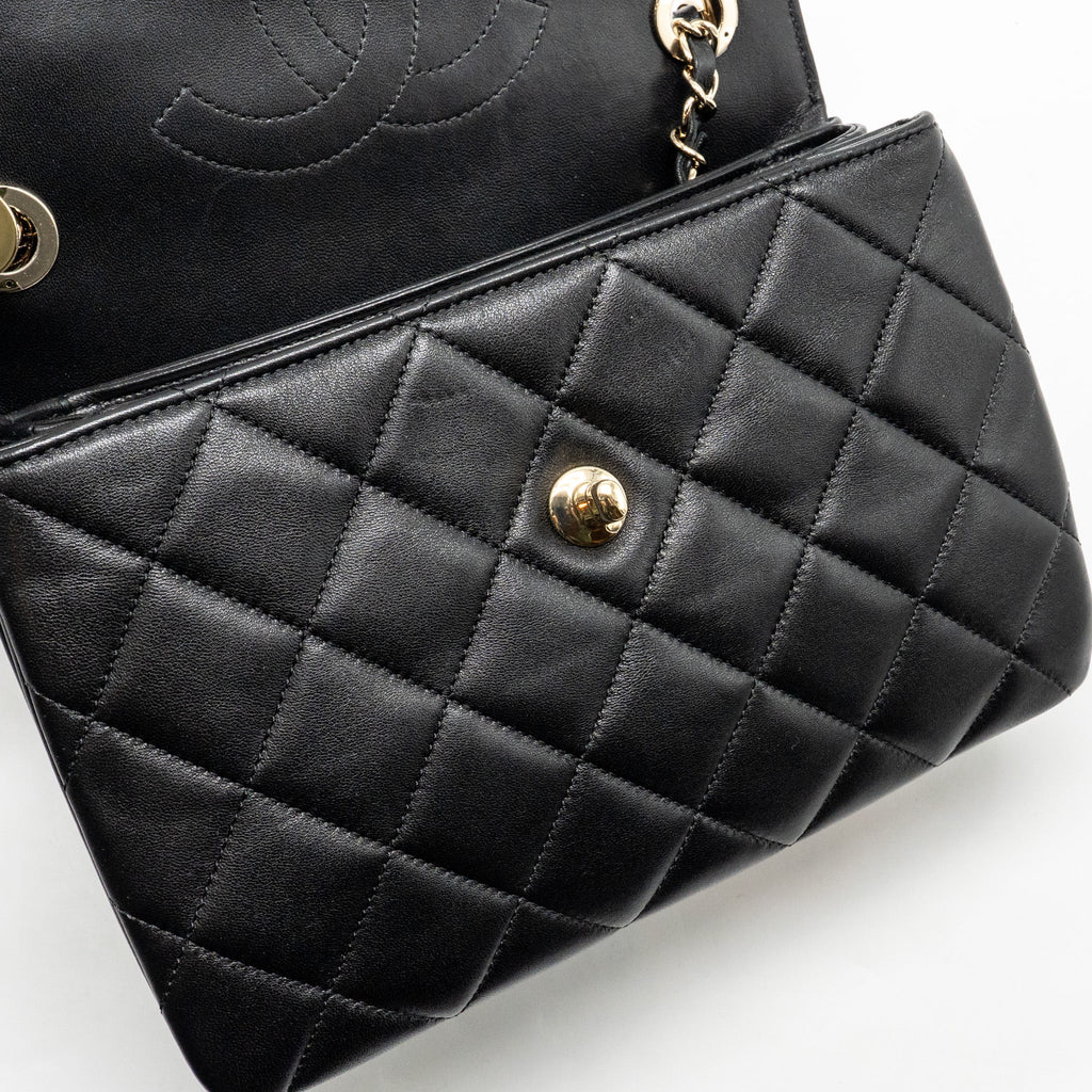 CHANEL TOP HANDLE TRENDY CC FLAP BAG LAMBSKIN BLACK LGHW