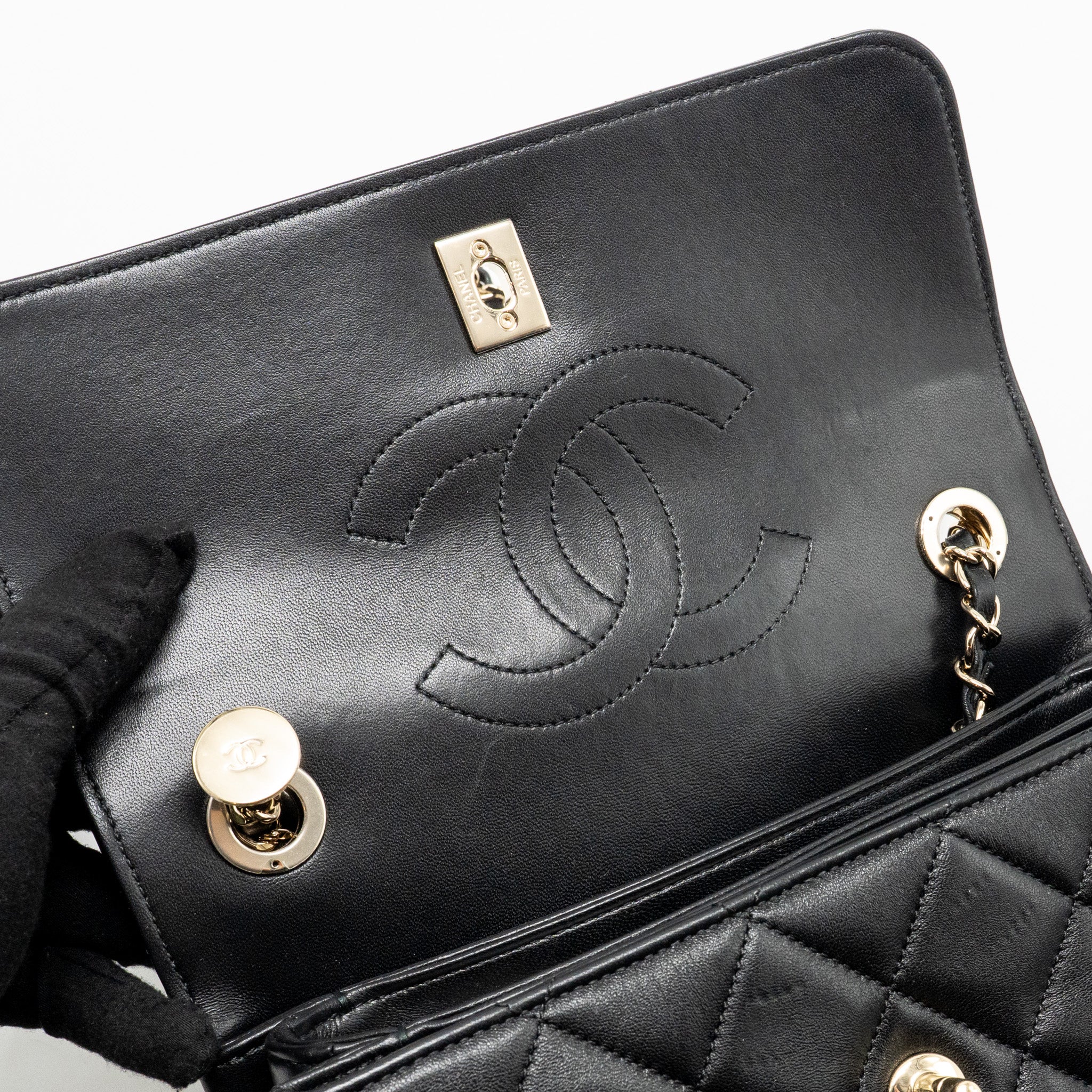 CHANEL TOP HANDLE TRENDY CC FLAP BAG LAMBSKIN BLACK LGHW