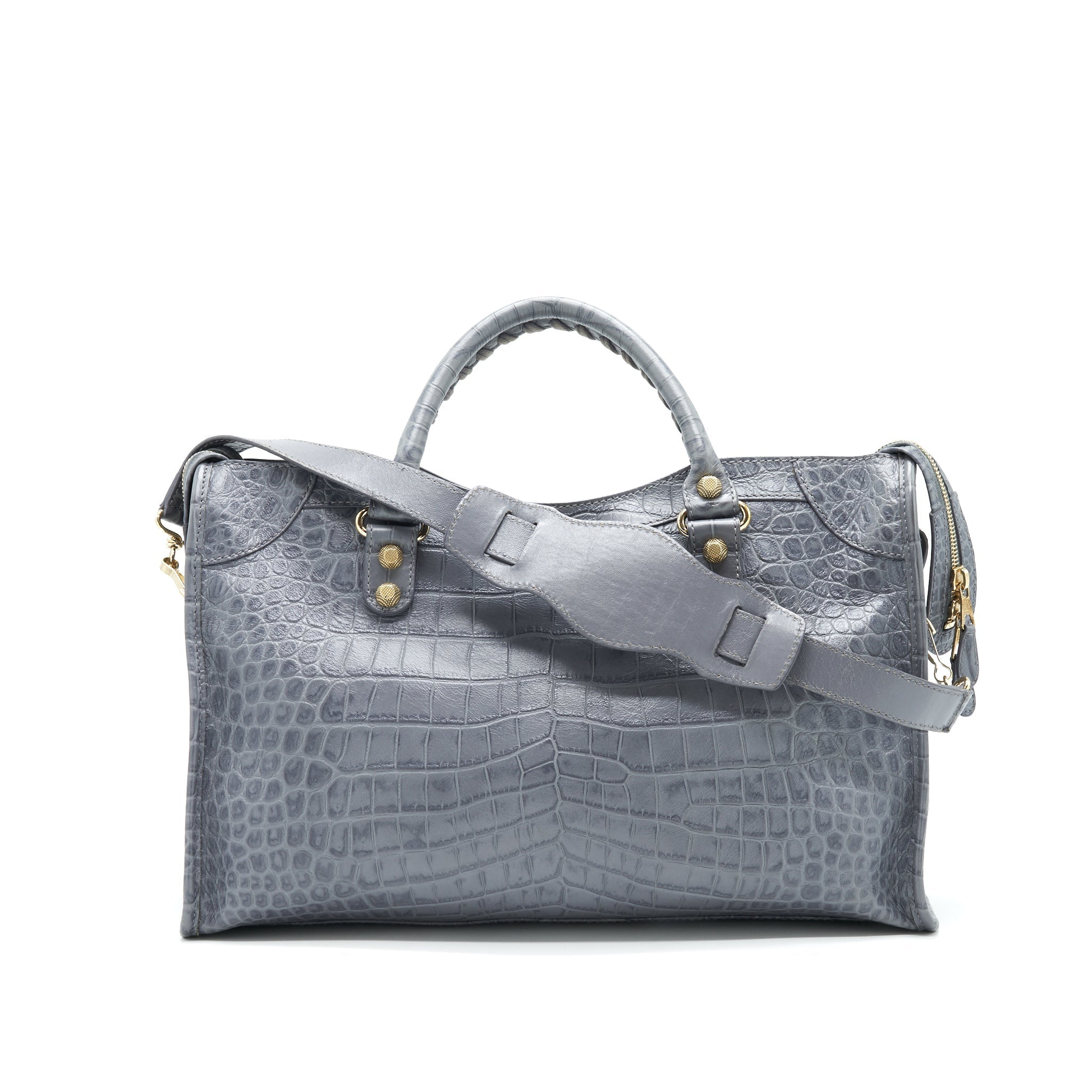 BALENCIAGA MEDIUM EMBOSSED CALFSKIN BAG IN GREY SHW