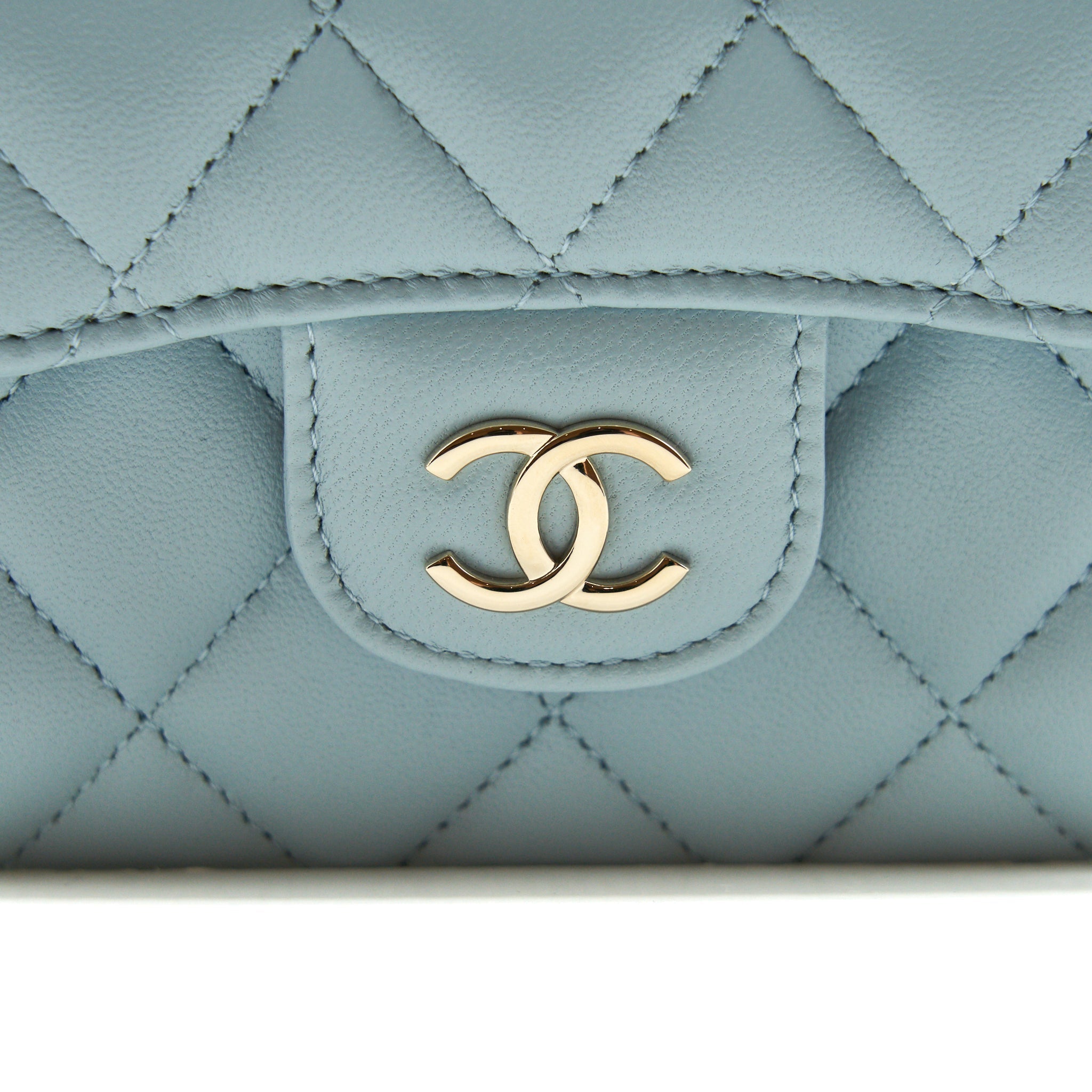 CHANEL 22P TOP HANDLE MINI VANITY ON CHAIN LAMBSKIN LIGHT BLUE LGHW