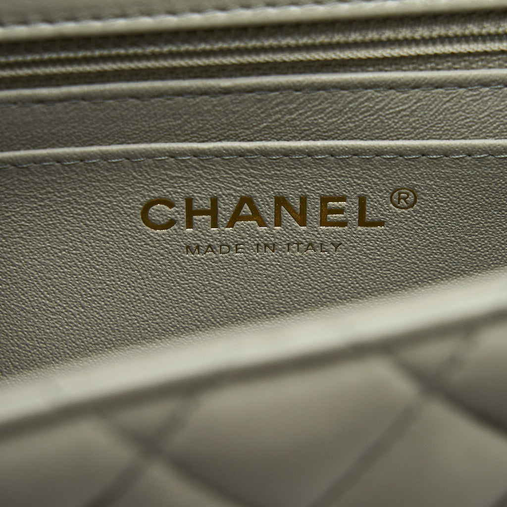 CHANEL 22C MINI SQUARE FLAP BAG LAMBSKIN LIGHT GREY LGHW (MICROCHIP)