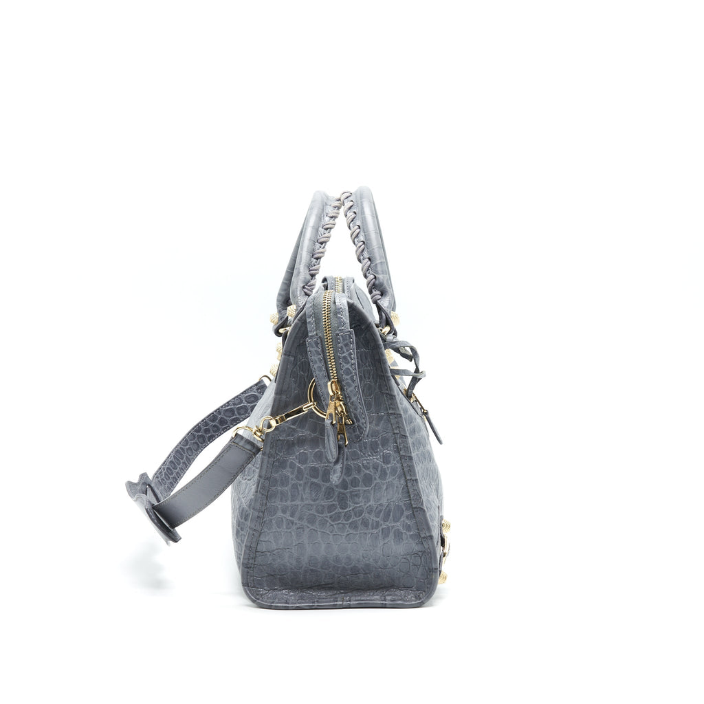 BALENCIAGA MEDIUM EMBOSSED CALFSKIN BAG IN GREY SHW