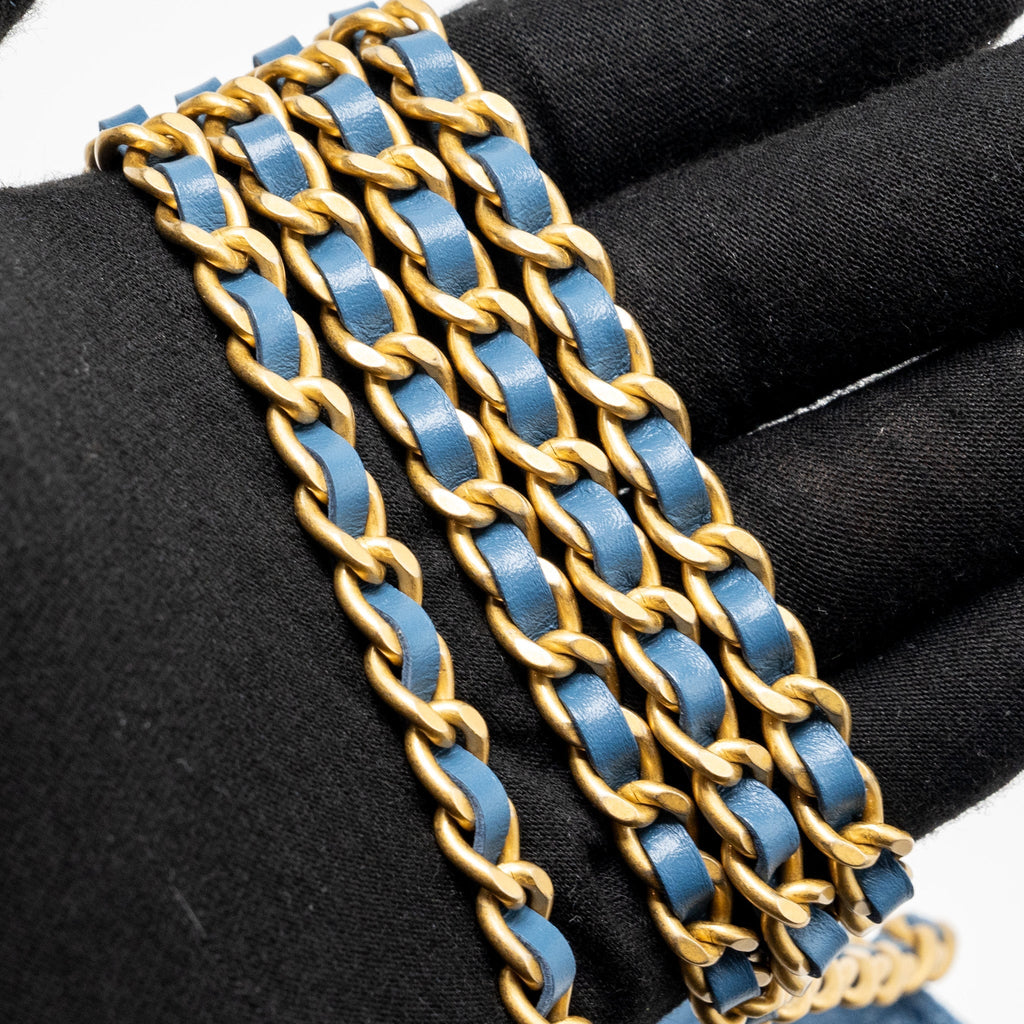 CHANEL MINI VERTICAL FLAP CLUTCH WITH CHAIN DENIM BLUE GHW (MICROCHIP)