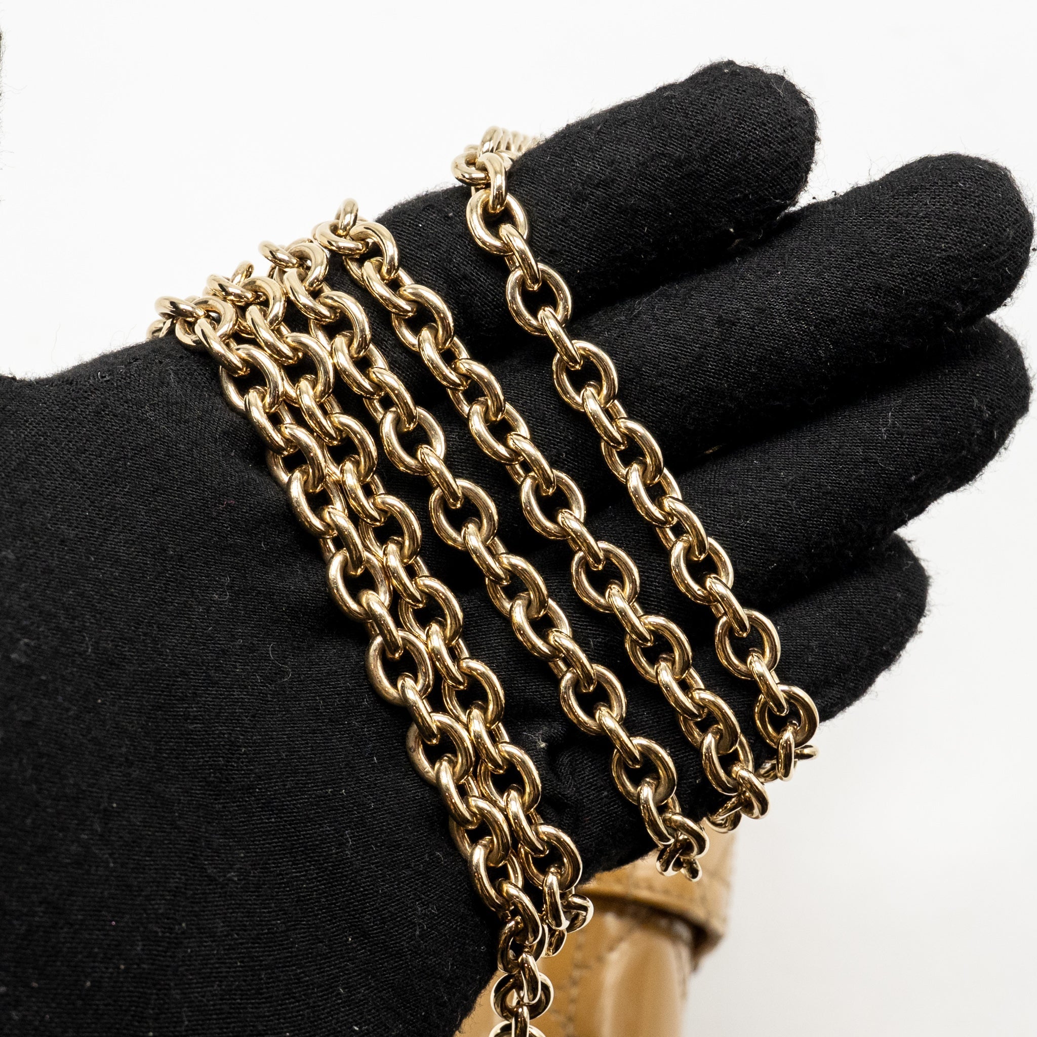 DIOR MISS DIOR WALLET ON CHAIN CANNAGE PATENT BEIGE LGHW