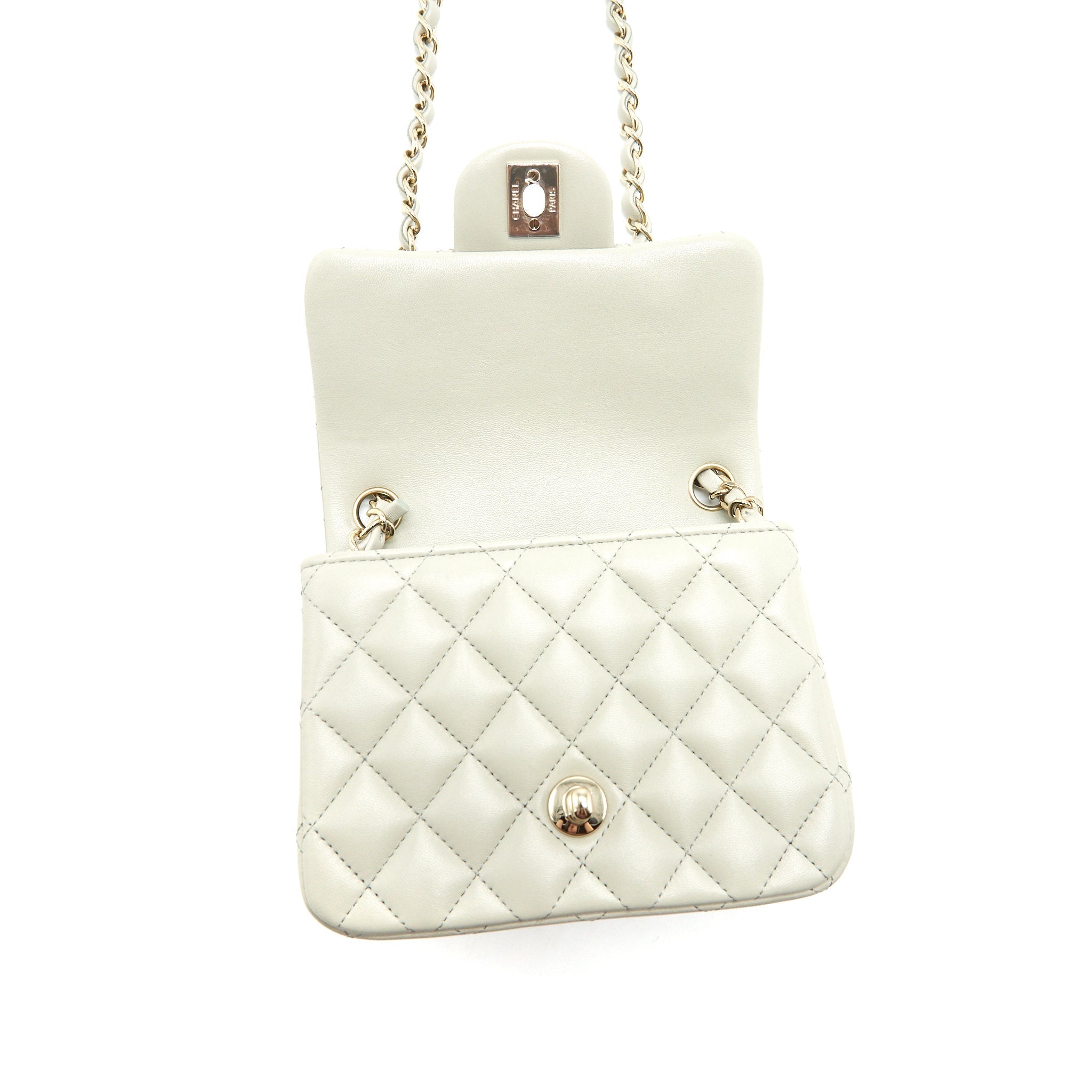 CHANEL 22C MINI SQUARE FLAP BAG LAMBSKIN LIGHT GREY LGHW (MICROCHIP)