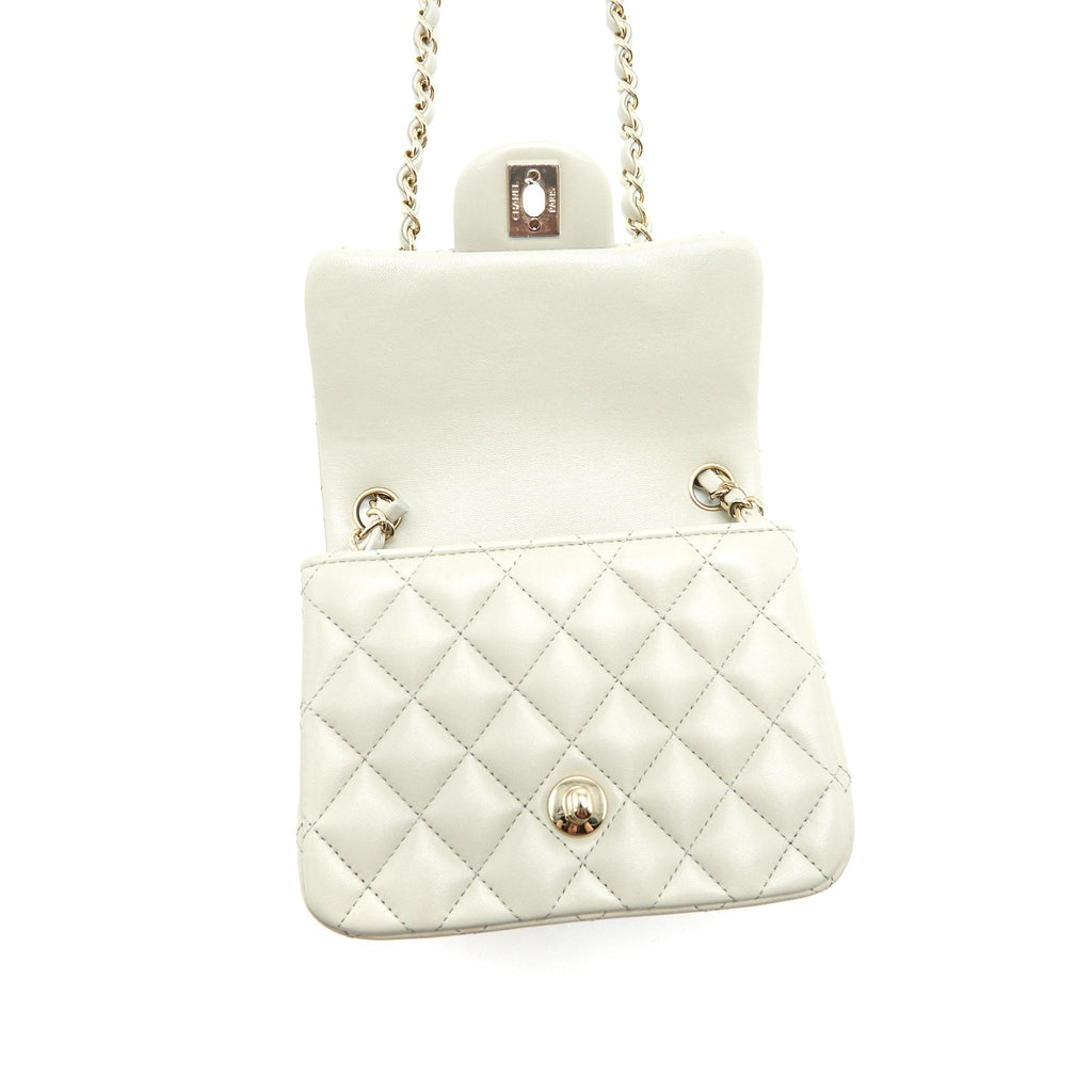 CHANEL 22C MINI SQUARE FLAP BAG LAMBSKIN LIGHT GREY LGHW