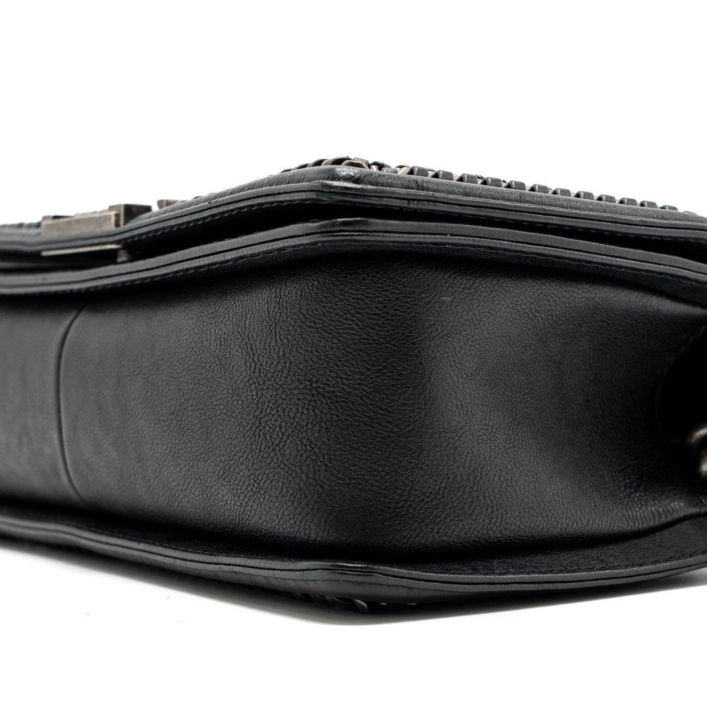CHANEL TOP HANDLE MEDIUM BOY BAG LIMITED EDITION CALFSKIN BLACK RUTHENIUM HARDWARE