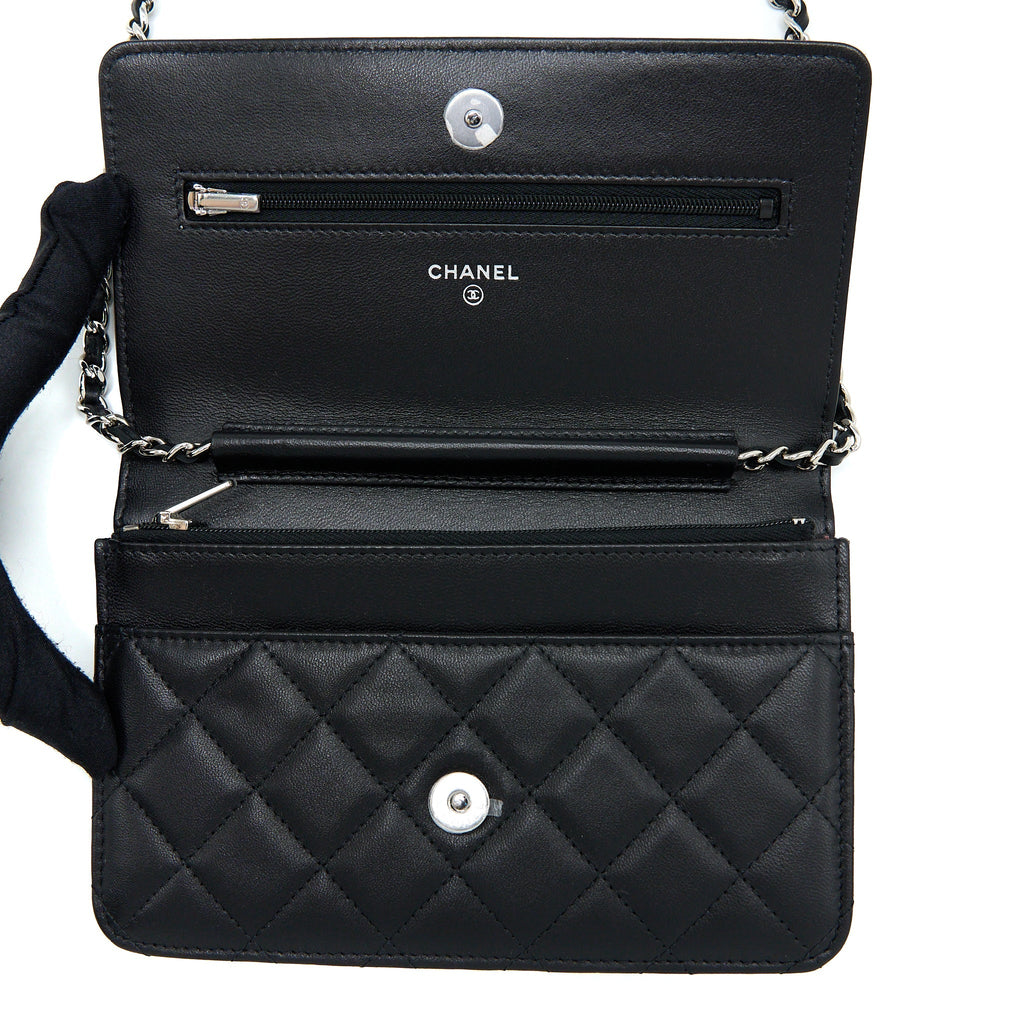 CHANEL CLASSIC WALLET ON CHAIN LAMBSKIN BLACK SHW (MICROCHIP)